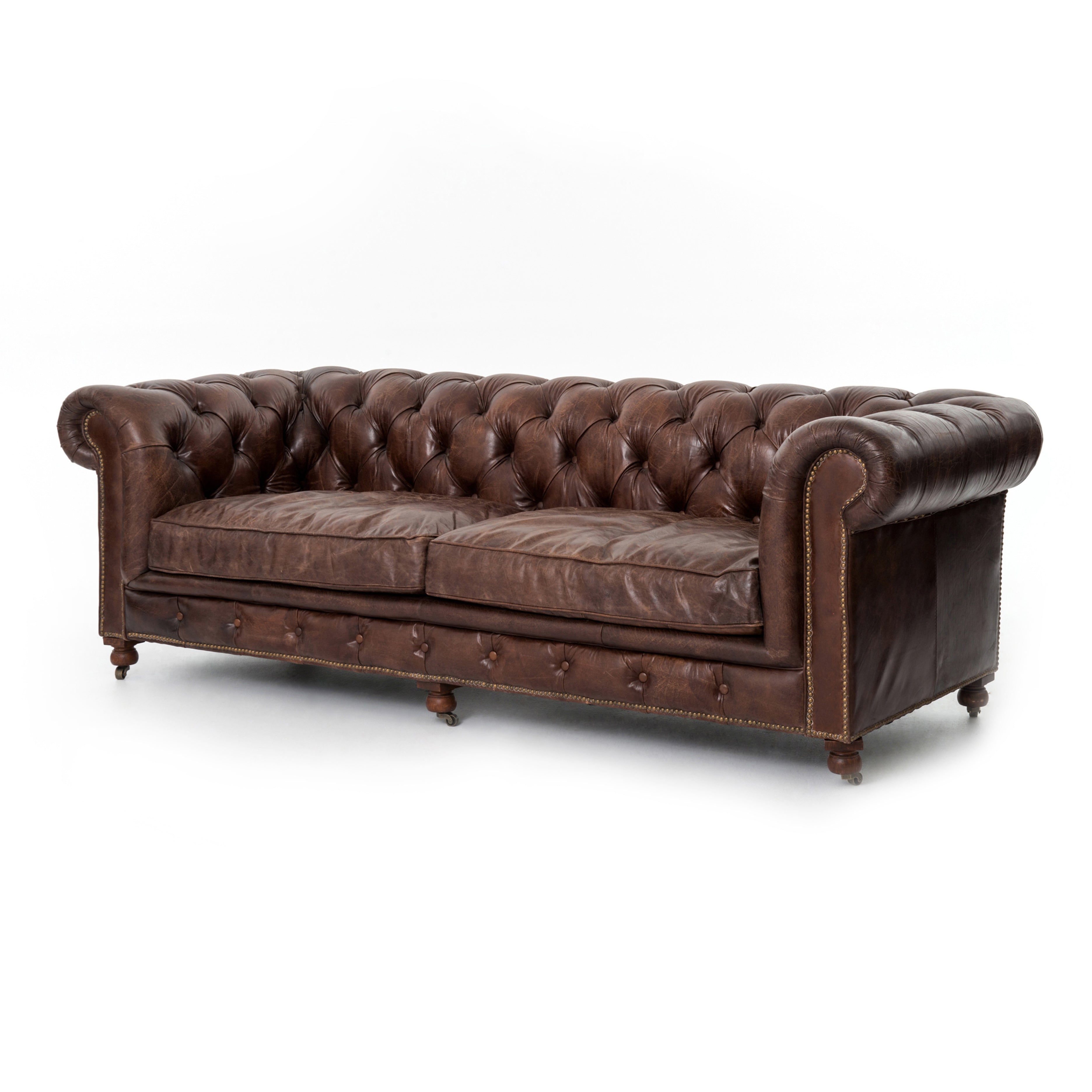 Conroy 96" Top Grain Leather Tufted Sofa - Cigar - Classic Carolina Home
