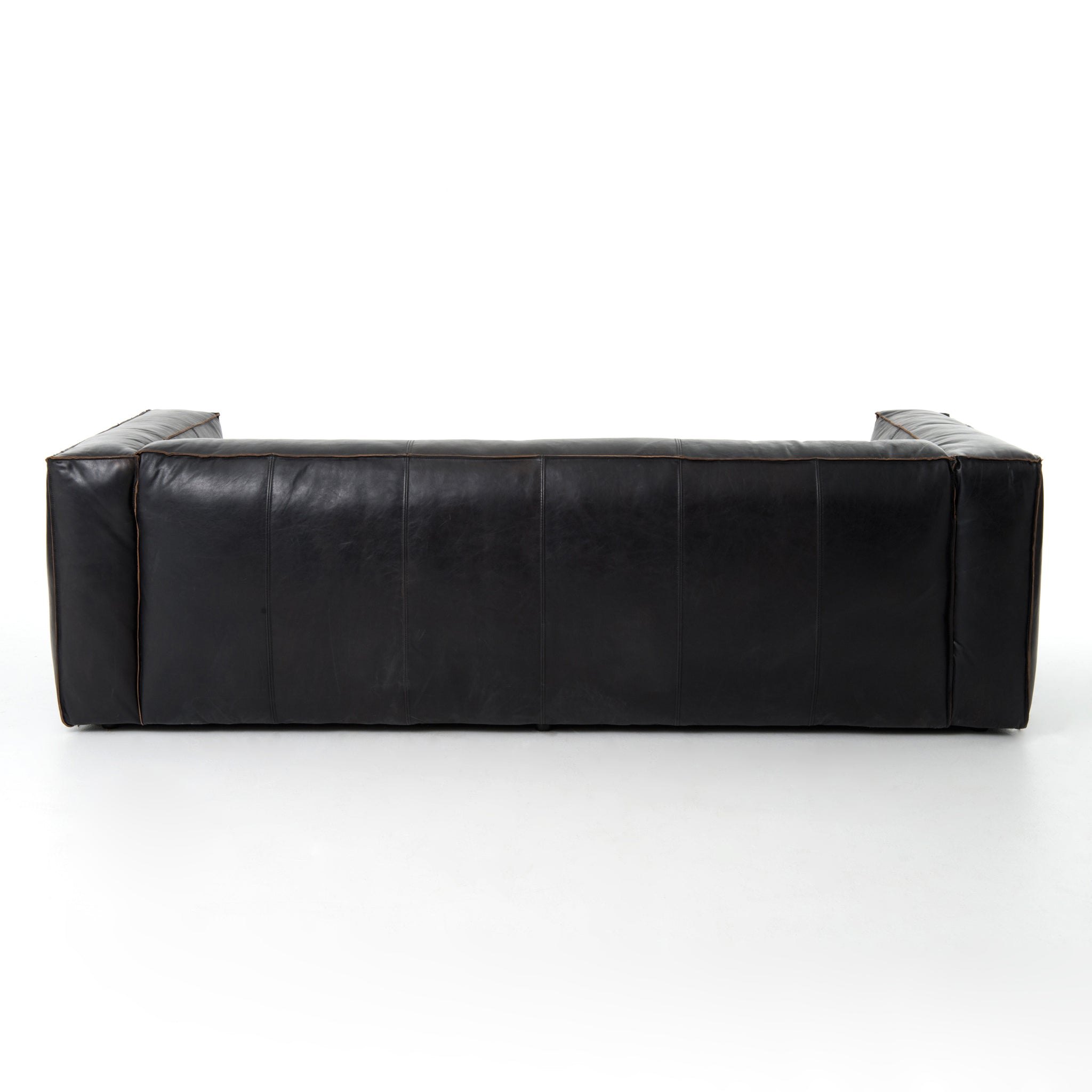 Nolan 99" Top Grain Leather Reverse Stitch Sofa - Black - Classic Carolina Home