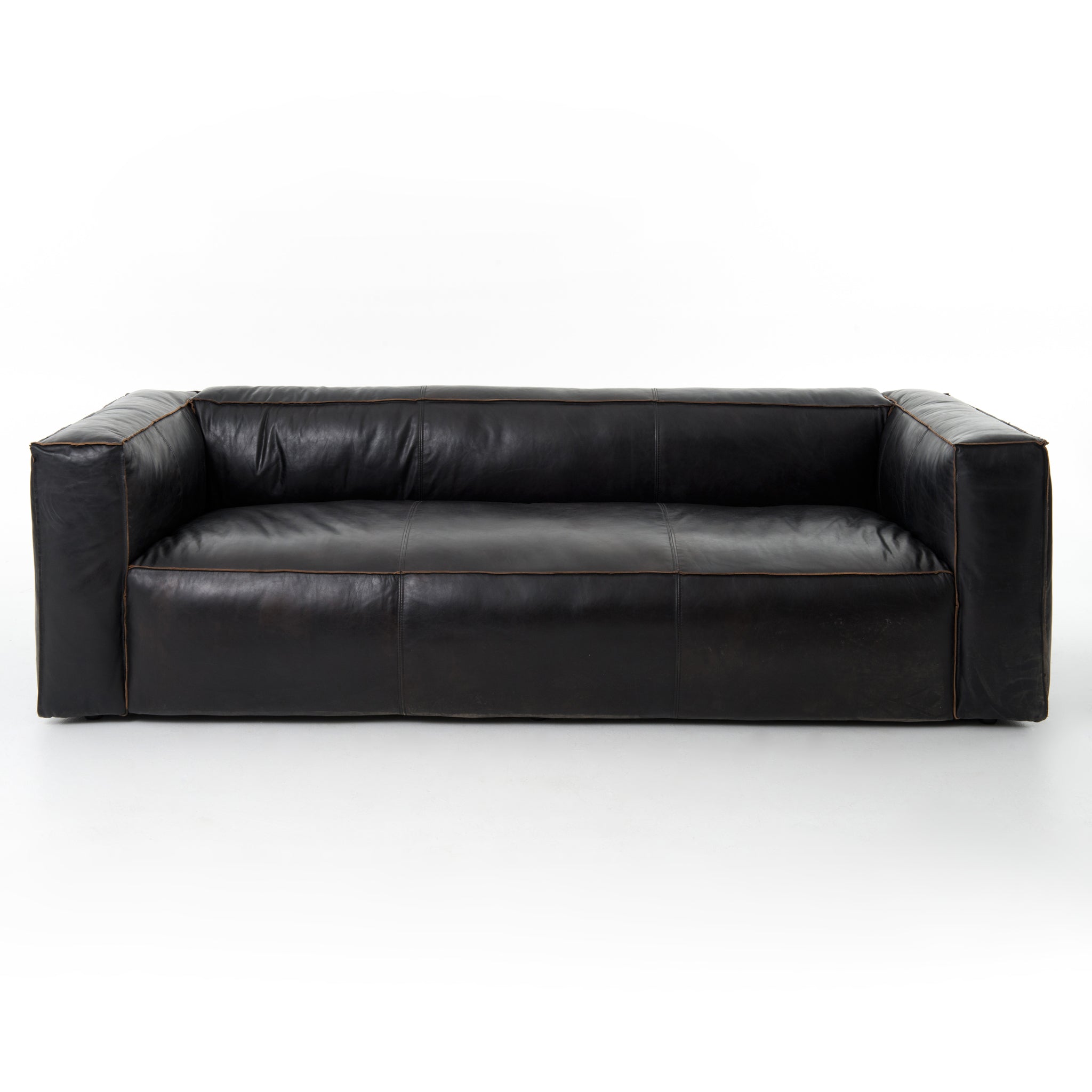 Nolan 99" Top Grain Leather Reverse Stitch Sofa - Black - Classic Carolina Home