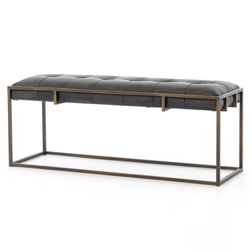 Ashford 43" Top Grain Leather + Iron Bench - Ebony - Classic Carolina Home