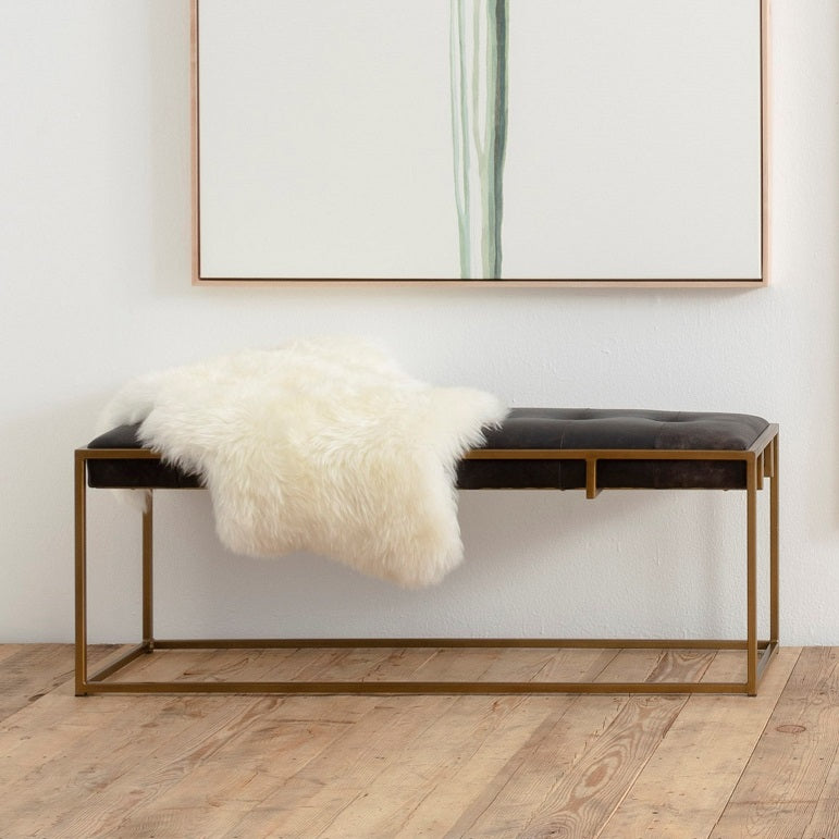 Ashford 43" Top Grain Leather + Iron Bench - Ebony - Classic Carolina Home