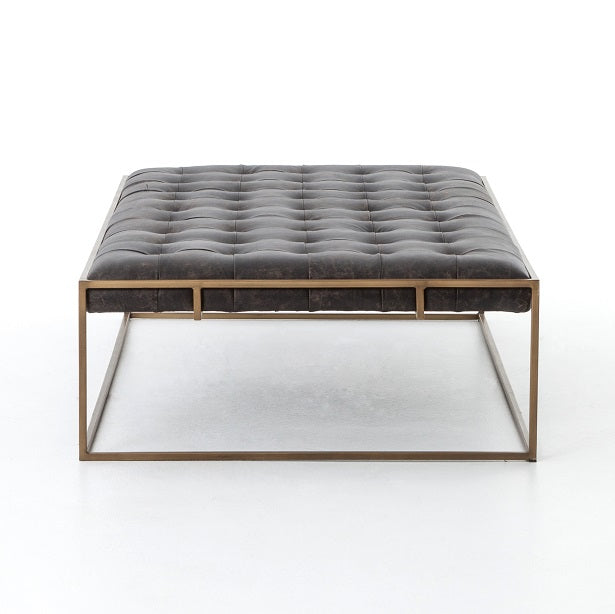 Wembley 63" Top Grain Leather + Brass Coffee Table - Ebony - Classic Carolina Home