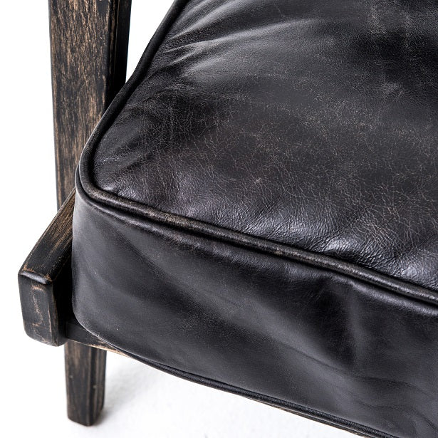 Britt 28" Top Grain Leather Lounge Chair - Ebony + Black Wash - Classic Carolina Home
