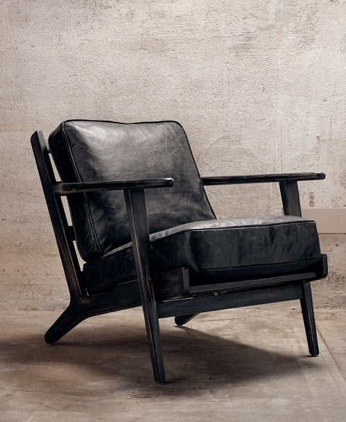 Britt 28" Top Grain Leather Lounge Chair - Ebony + Black Wash - Classic Carolina Home