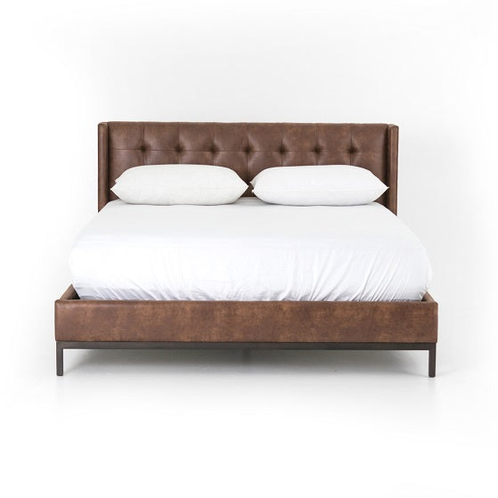 Newton Tufted Leather + Iron Bed - Tobacco - Classic Carolina Home