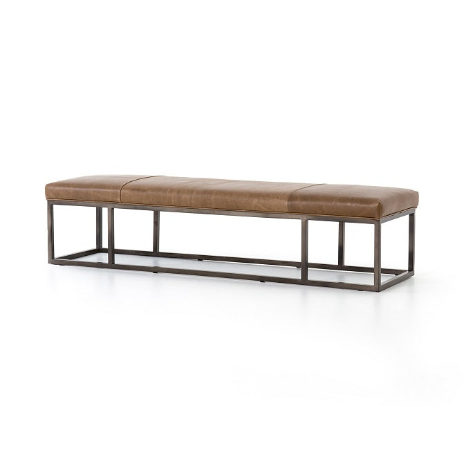 Beaufort 72" Top Grain Leather + Iron Bench - Warm Taupe Dakota - Classic Carolina Home