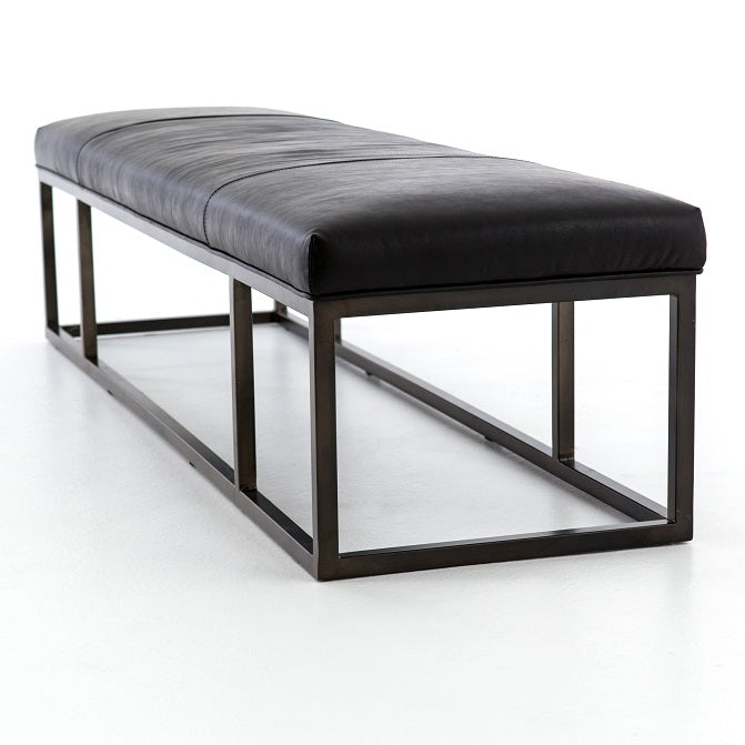 Beaufort 72" Top Grain Leather + Iron Bench - Black - Classic Carolina Home