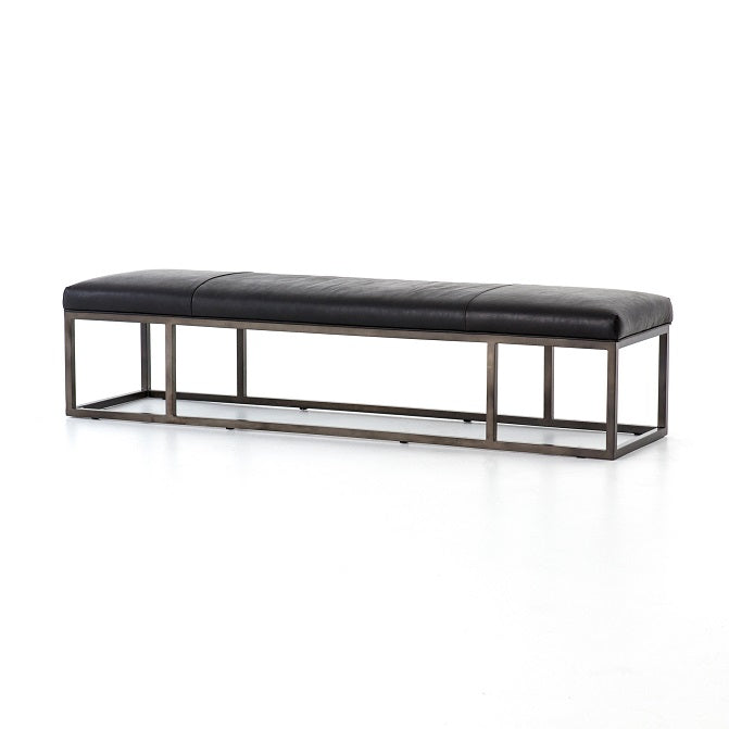 Beaufort 72" Top Grain Leather + Iron Bench - Black - Classic Carolina Home