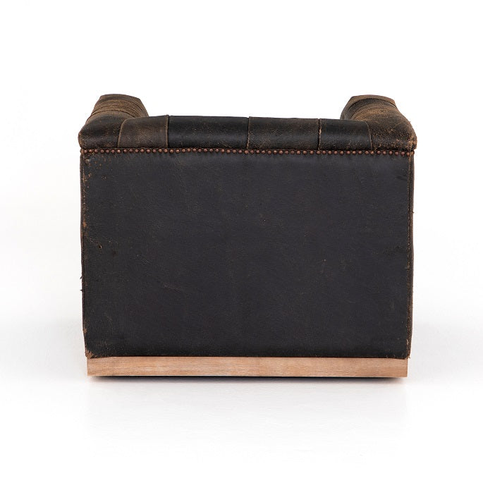 Maxine 34" Top Grain Leather Swivel Chair - Distressed Black - Classic Carolina Home