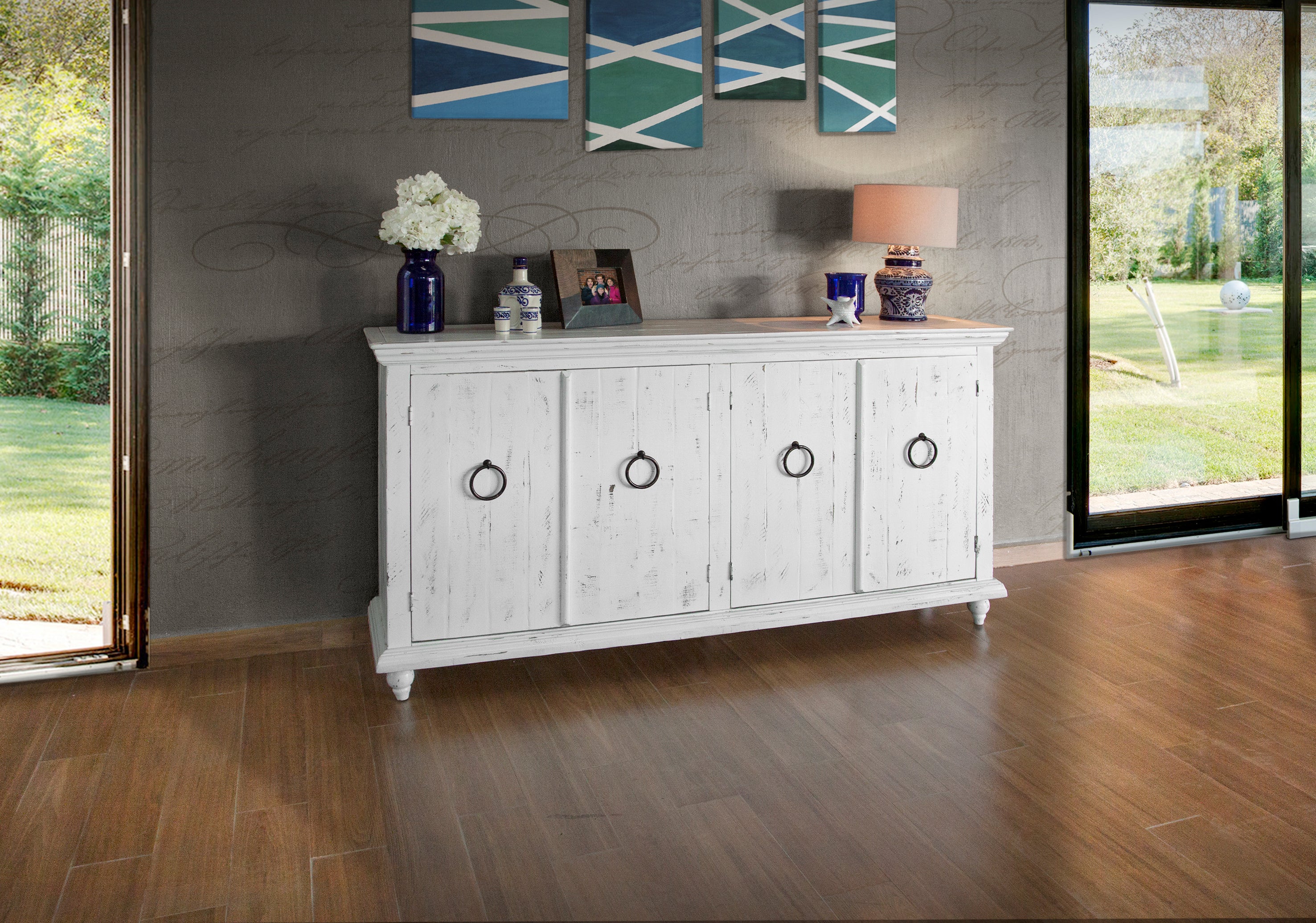 Celeste 74" 4 Door Sideboard - Cottage White - Classic Carolina Home