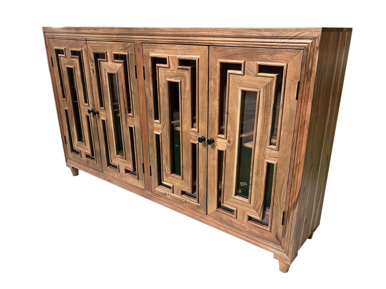 Dominic 71" Acacia 4 Door Glass Front Sideboard - Natural + Gray