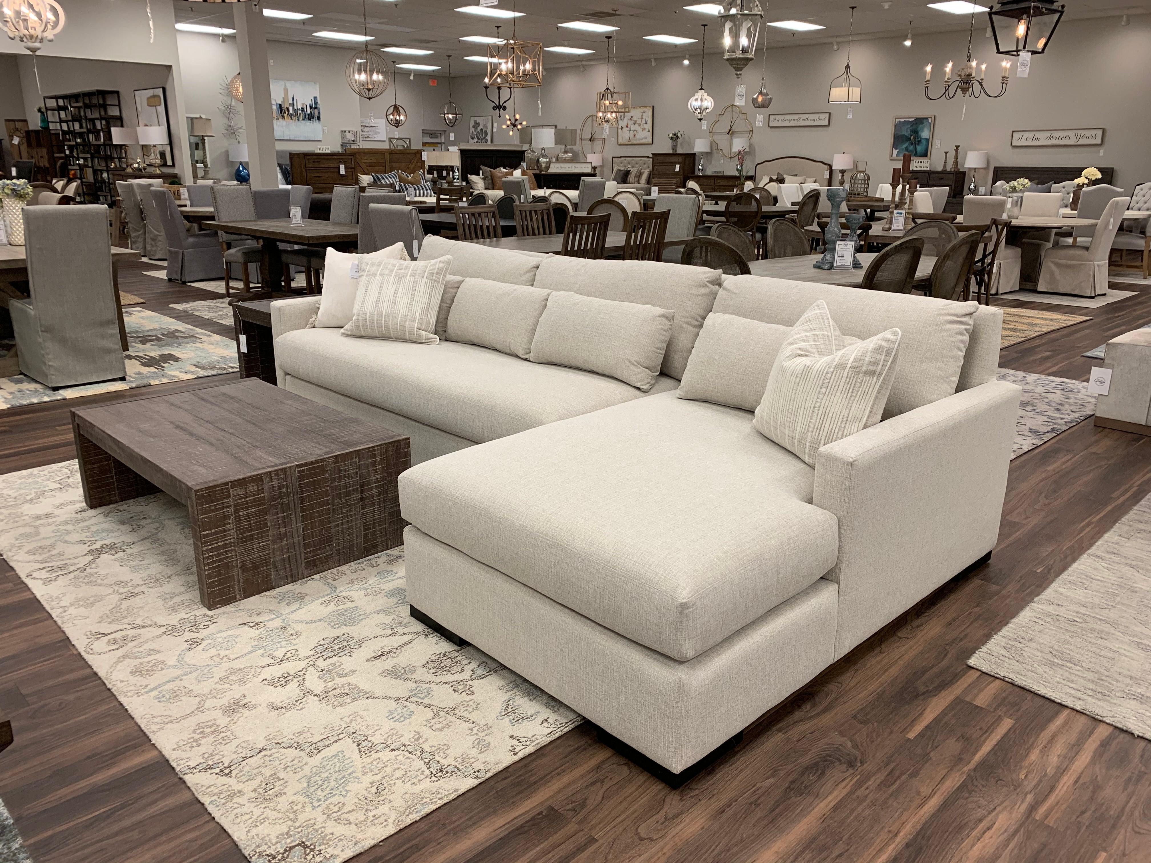 Glenda 130" Quick Ship Sofa w/RAF Chaise - Crypton Quicksilver - Classic Carolina Home