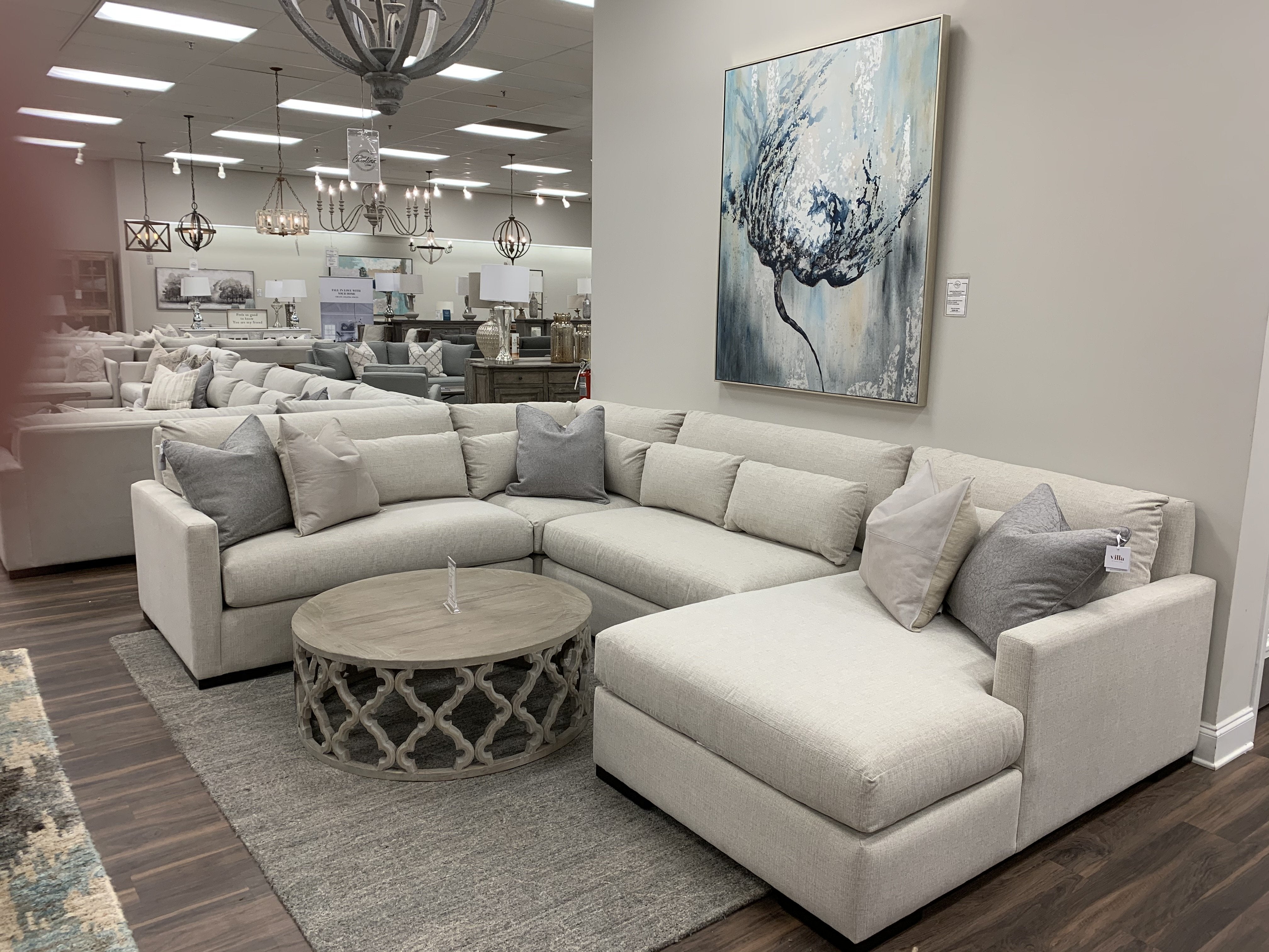 Glenda Quick Ship 144" x 104" Sectional w/ Right Seated Chaise - Crypton Natural Linen - Classic Carolina Home