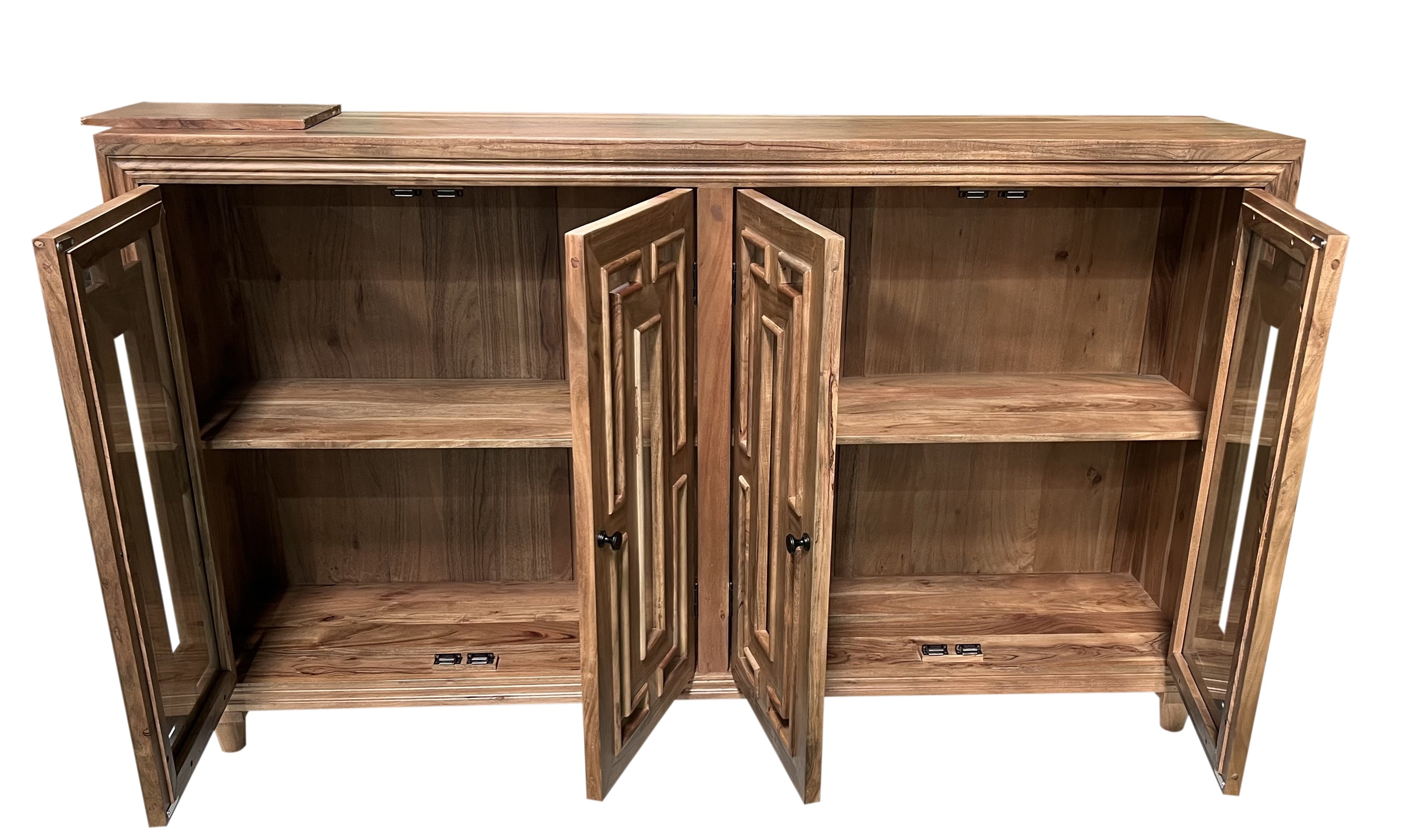 Dominic 71" Acacia 4 Door Glass Front Sideboard - Natural + Gray