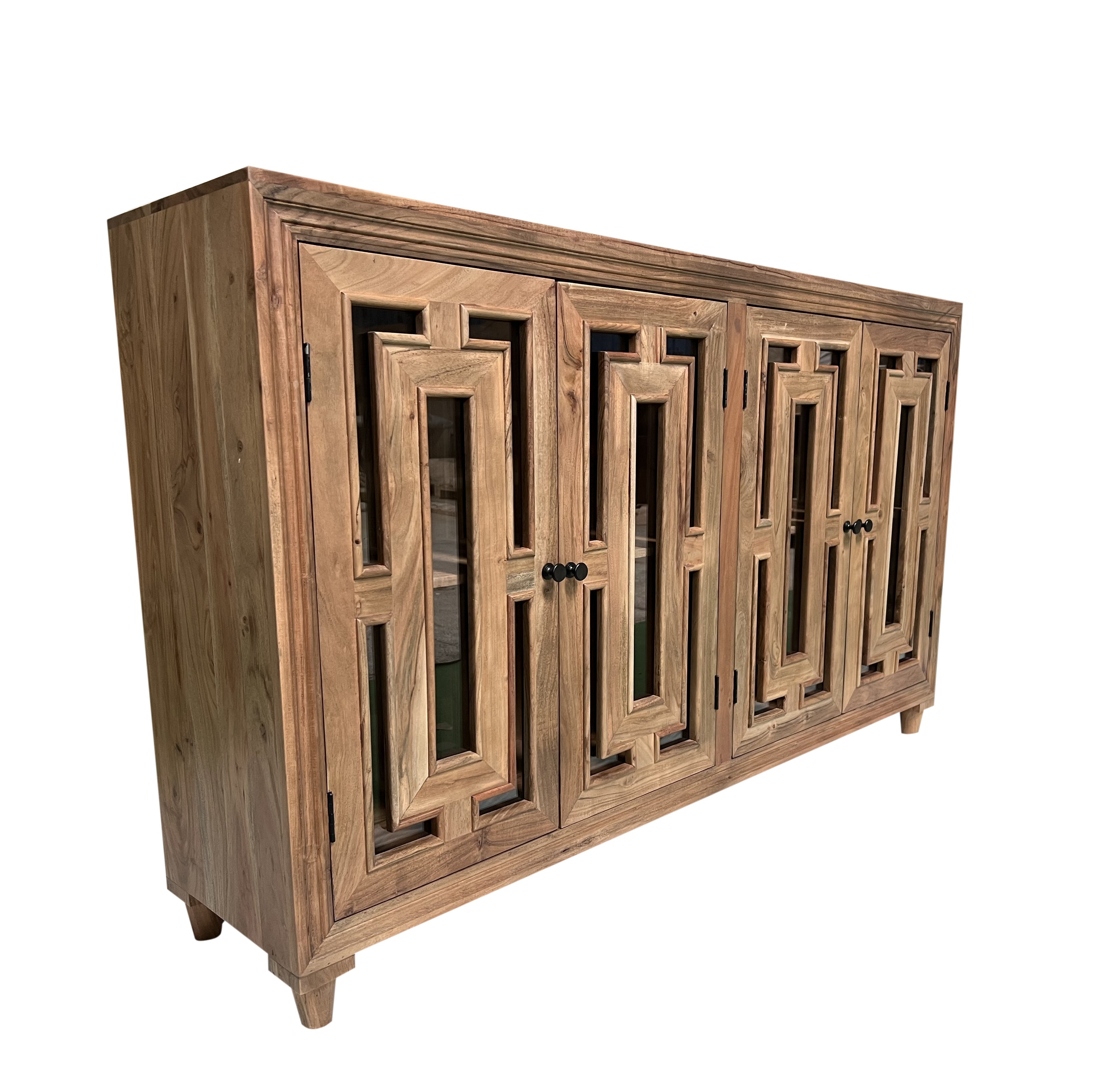 Dominic 71" Acacia 4 Door Glass Front Sideboard - Natural + Gray