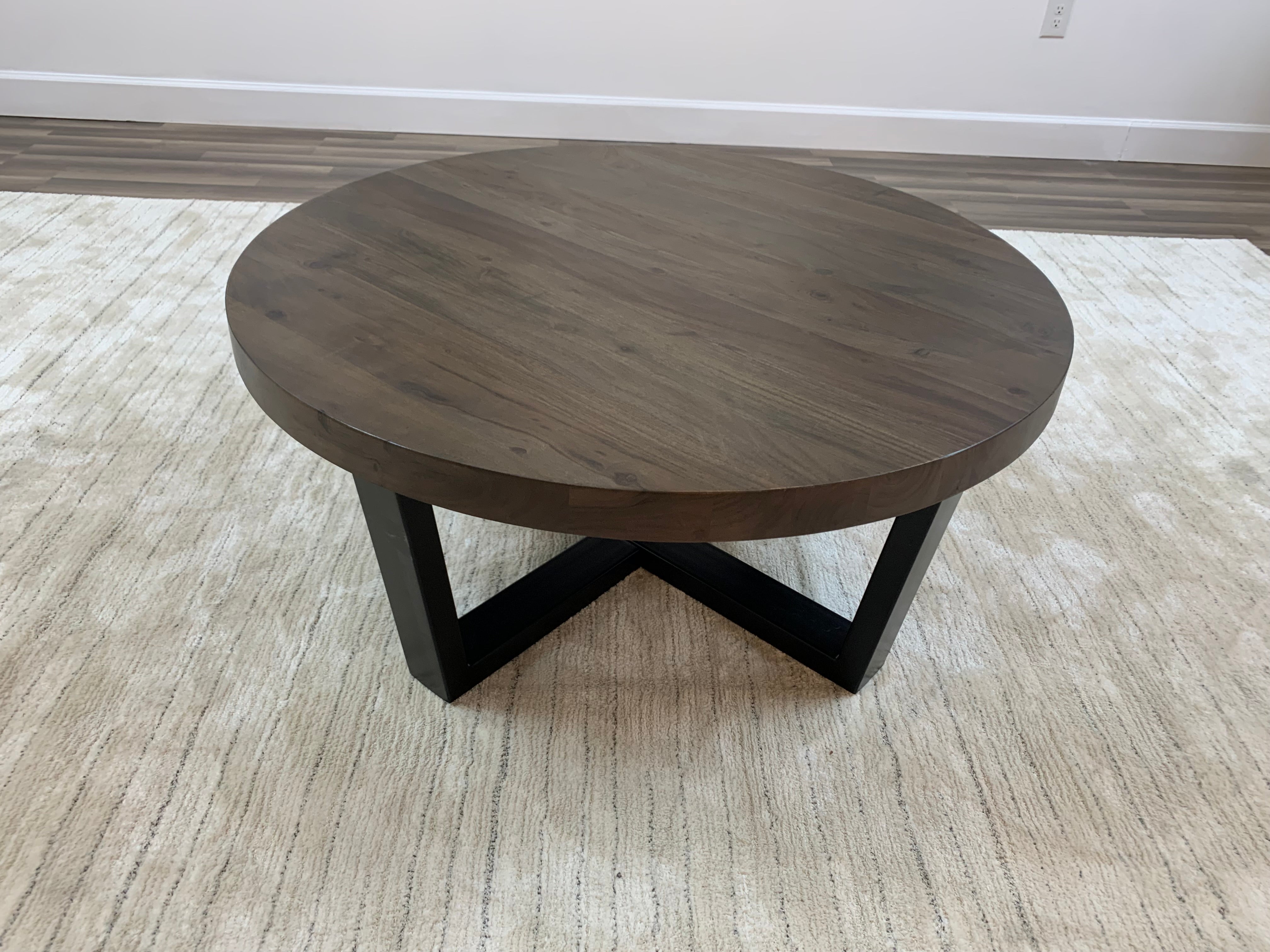 Malcolm Acacia 40" Round Coffee Table - Natural + Smoke