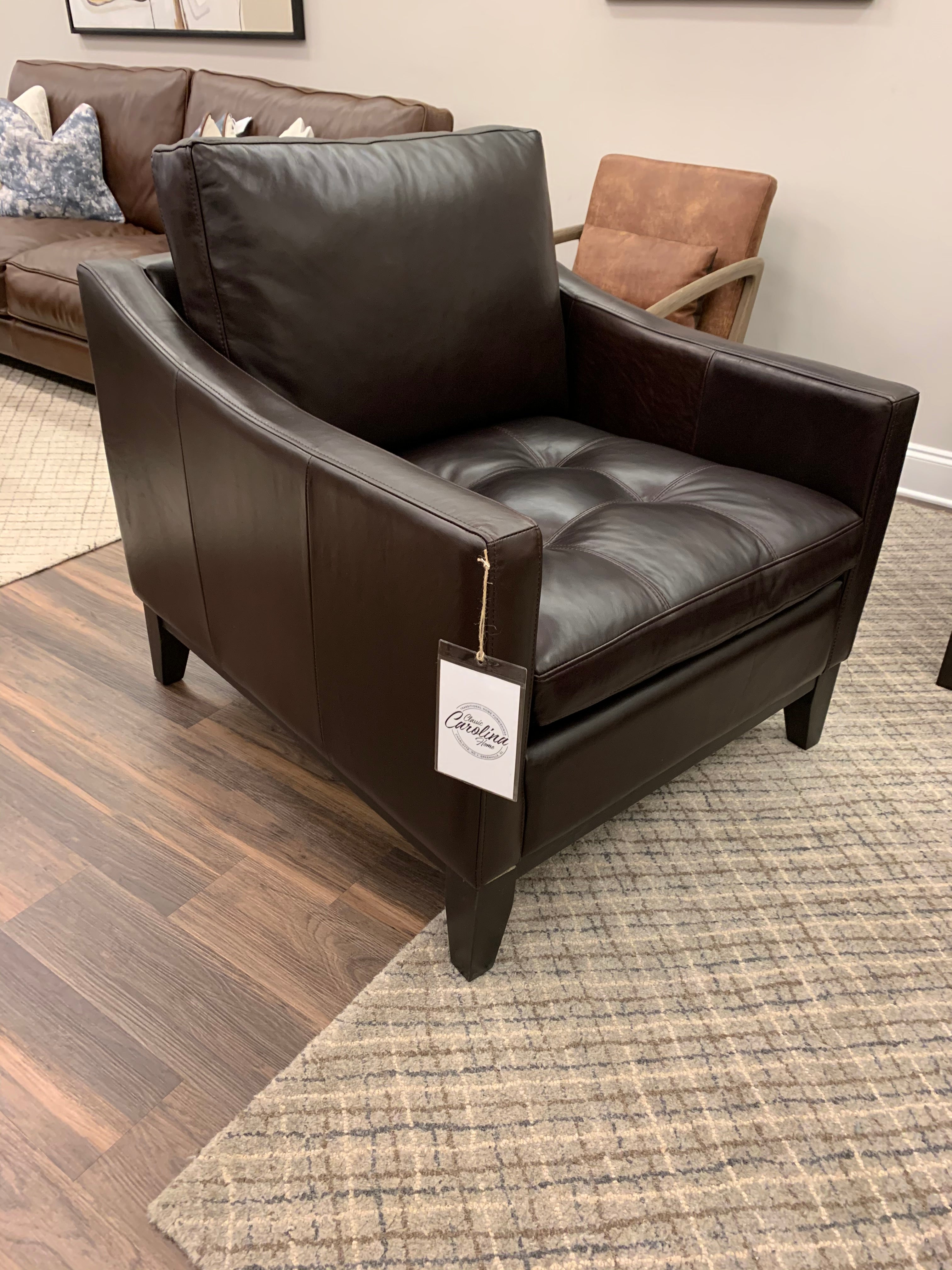 Torrey 38" Top Grain Leather Chair - Monza Walnut - Classic Carolina Home