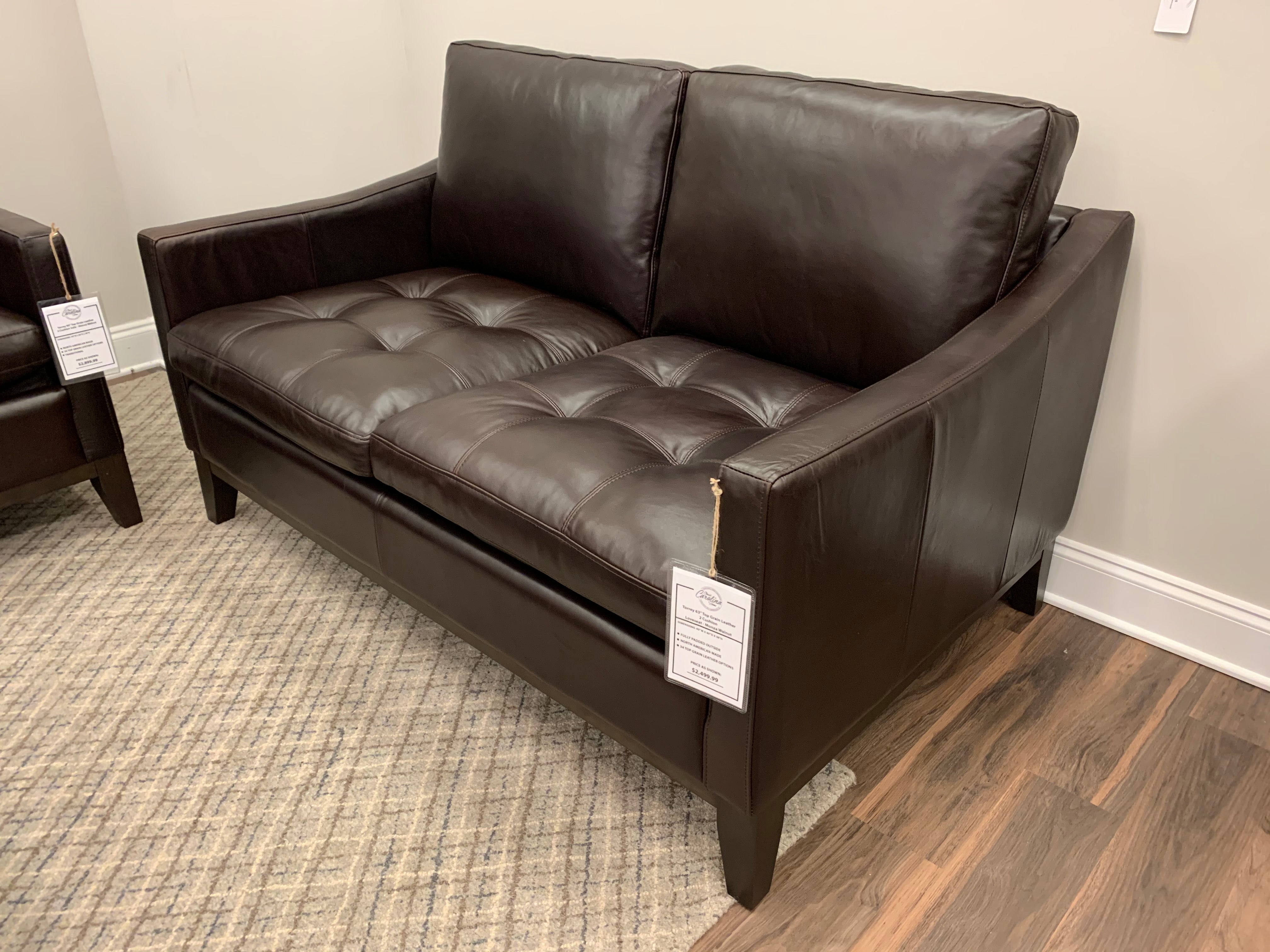 Torrey 63" Top Grain Leather 2 Cushion Loveseat - Monza Walnut - Classic Carolina Home