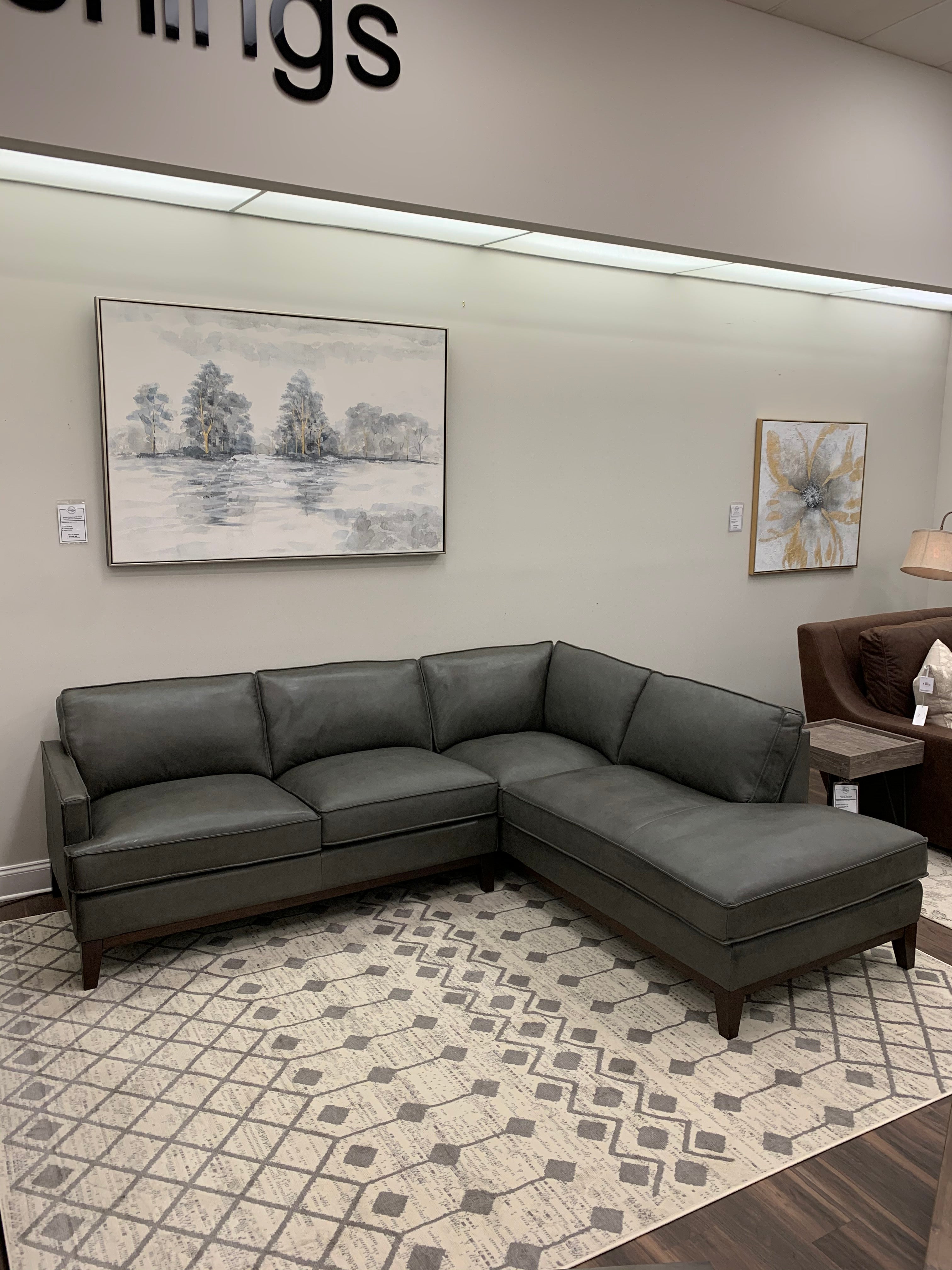 Willis 119” x 94” Top Grain Leather Sofa + Bumper Chaise - Pewter