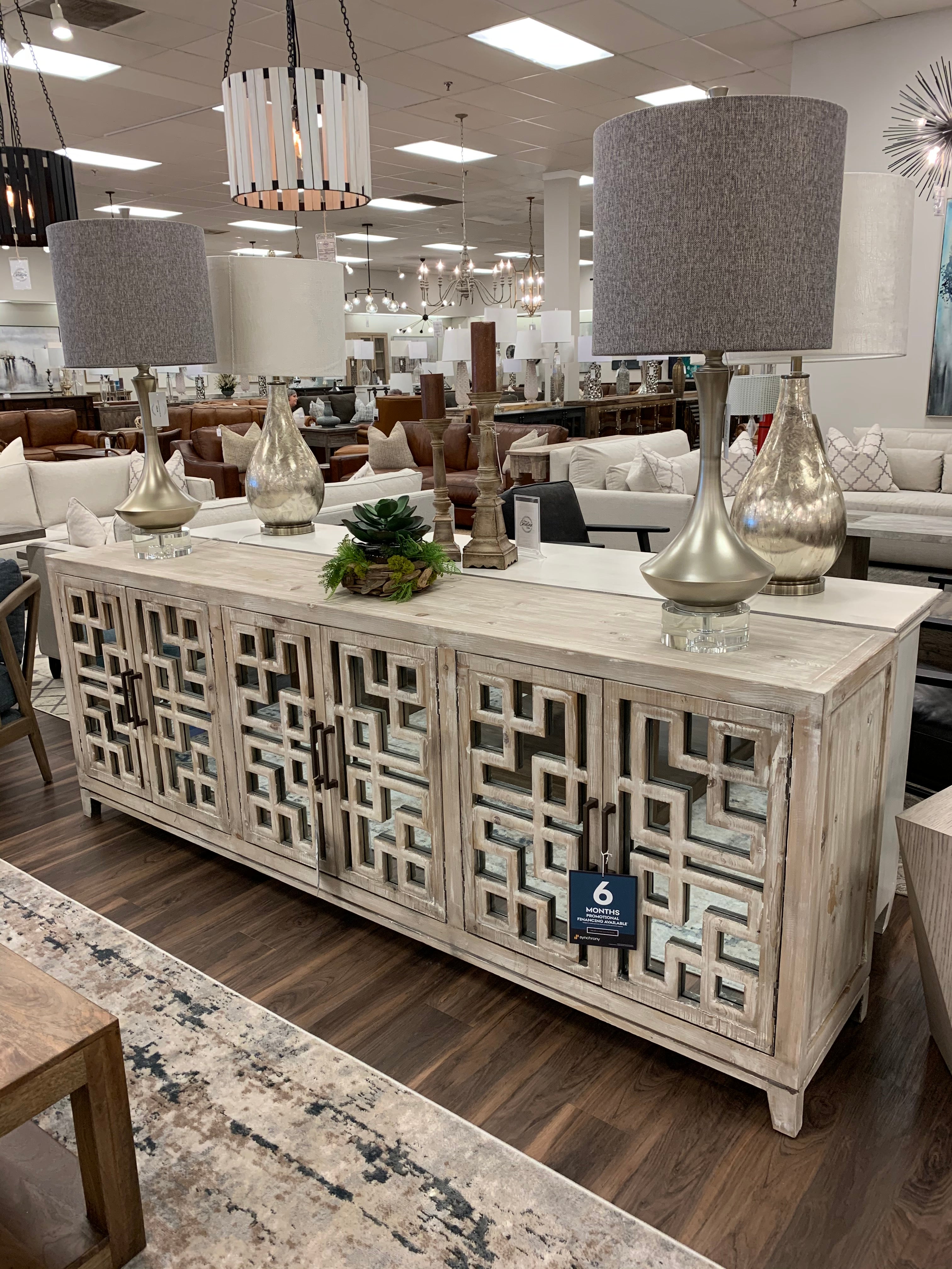 Arlo 98" Reclaimed Pine Mirrored Sideboard - White Distressed