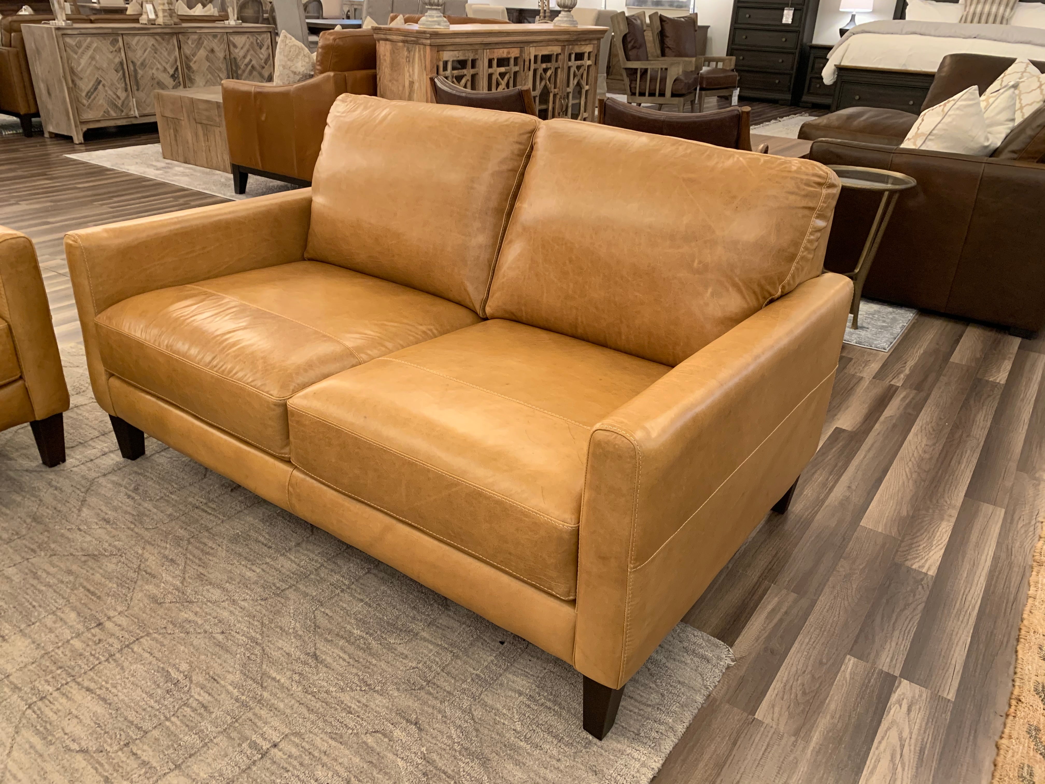 Arezzo 62" Italian Top Grain Leather 2 Cushion Loveseat - Saddle