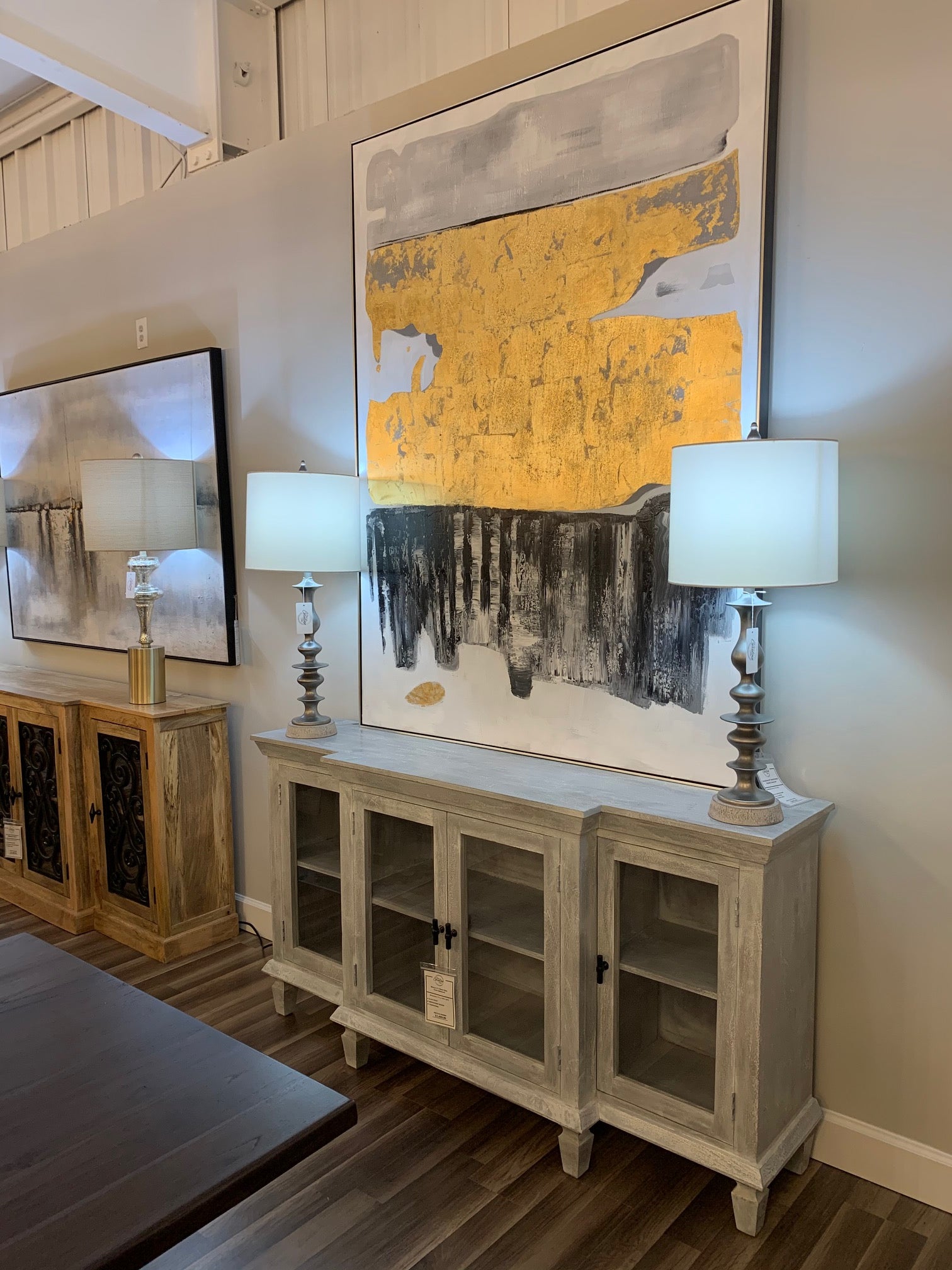 Marcus 71" 4 Door Glass Front Sideboard - Country Gray