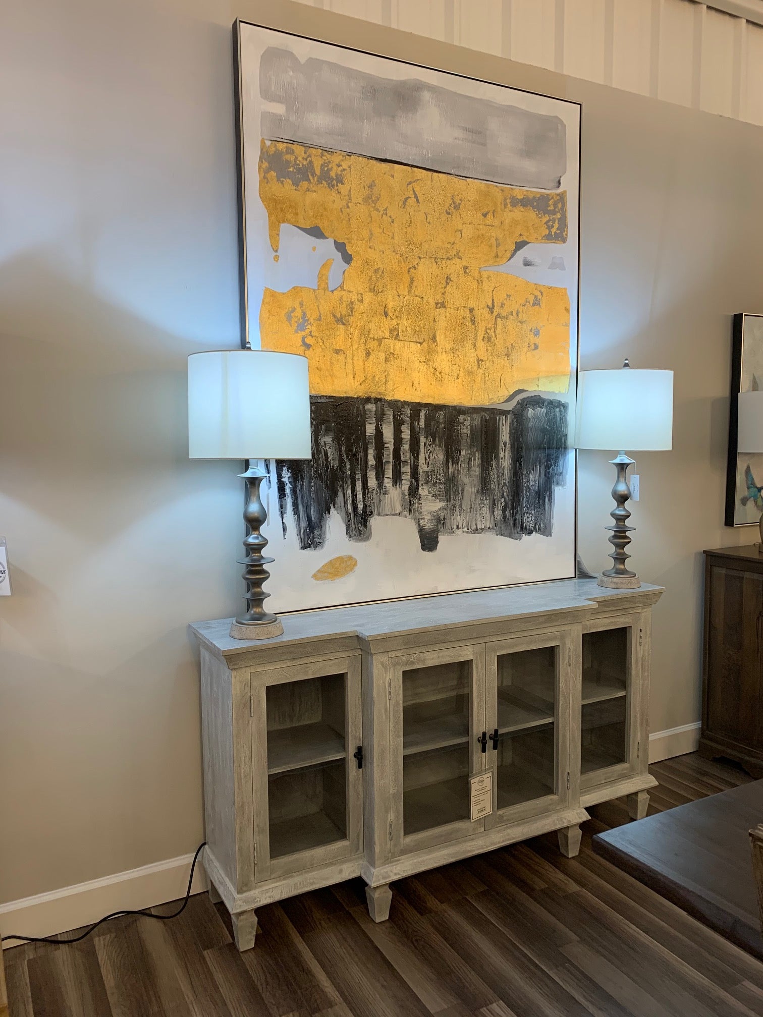 Marcus 71" 4 Door Glass Front Sideboard - Country Gray