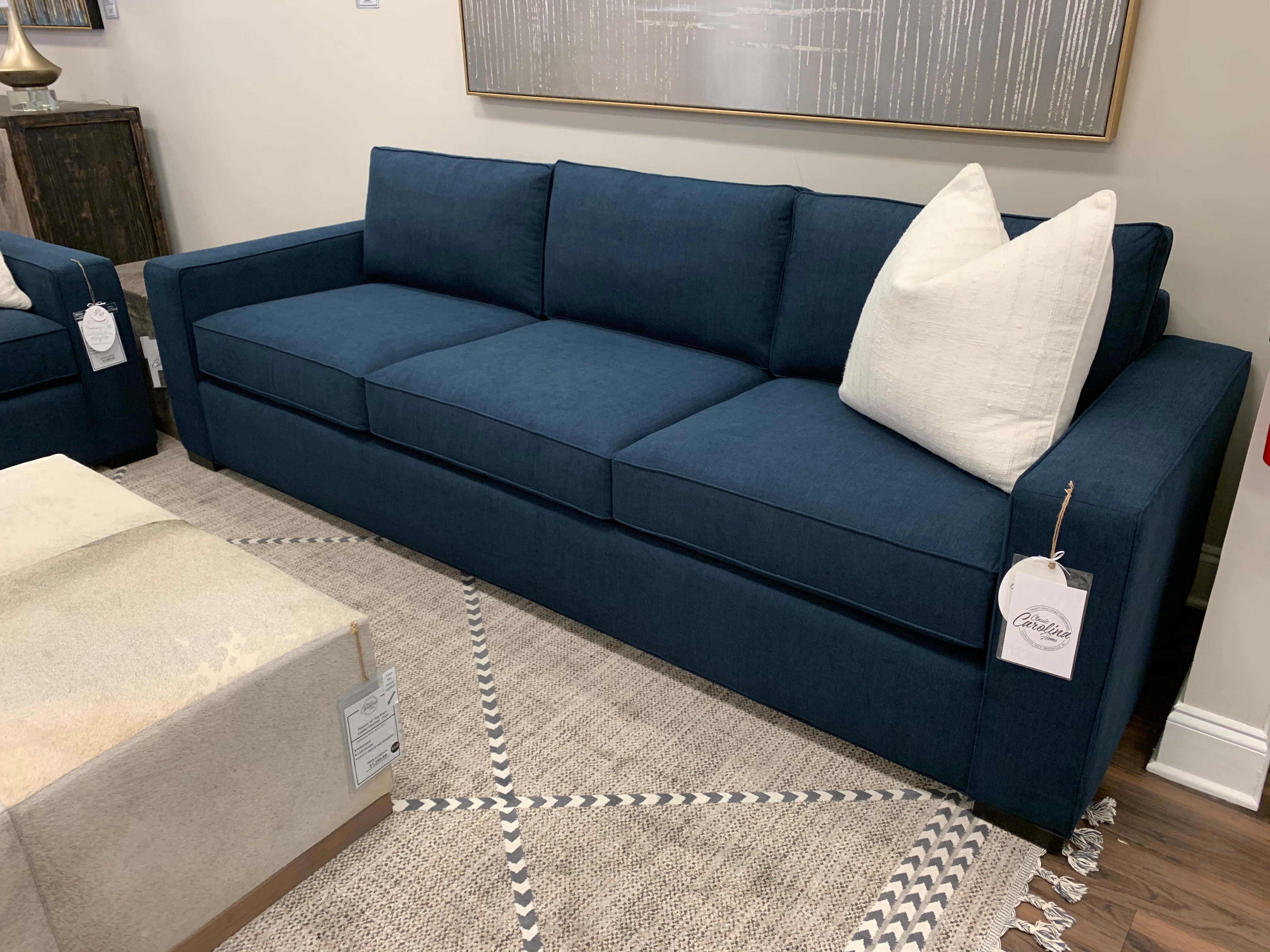 Nathan Luxe Express Ship 103" 3 Cushion Sofa - Crypton Navy Velvet