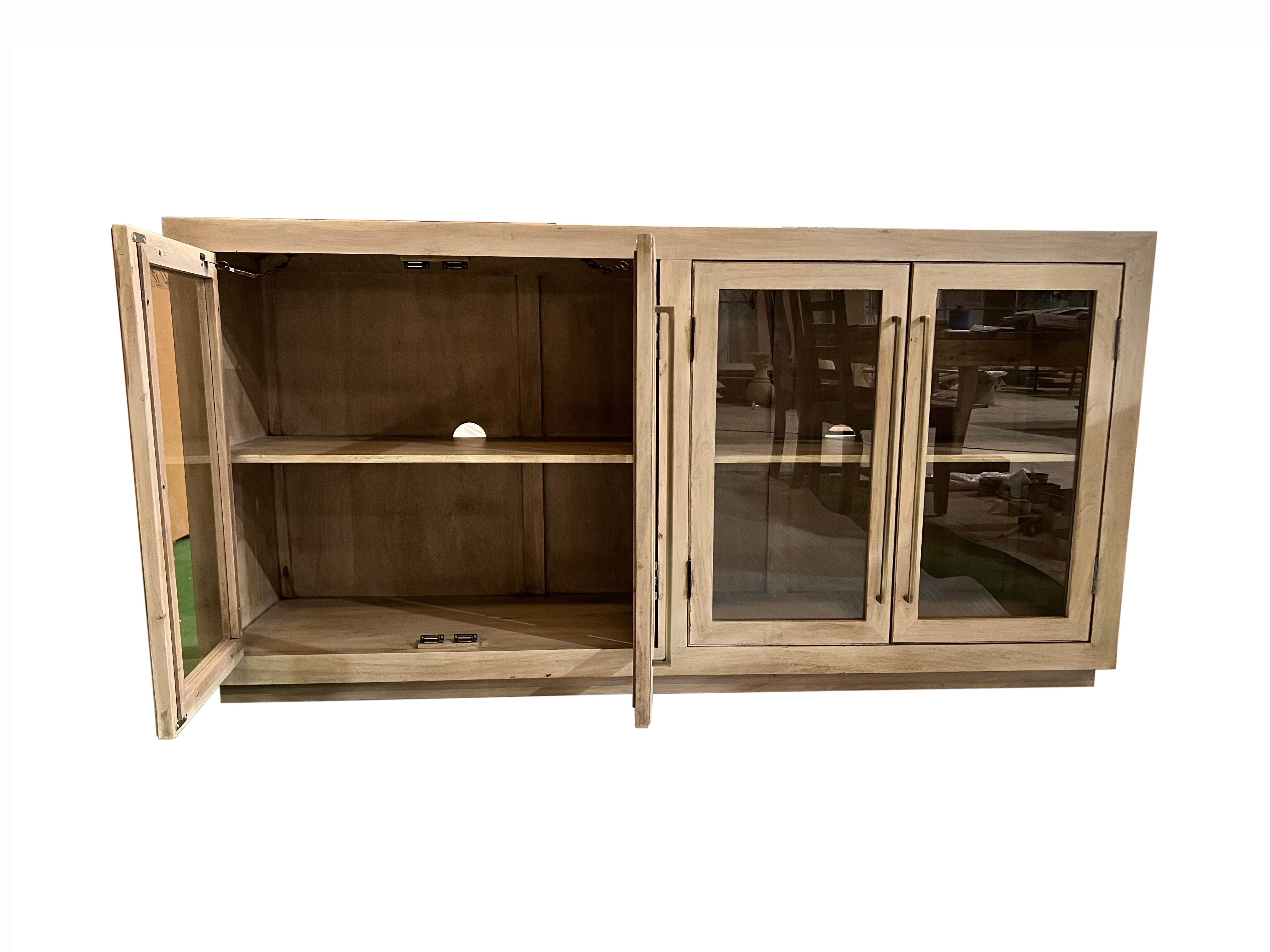 Tristan 72" 4 Door Glass Front Sideboard - New White Wash