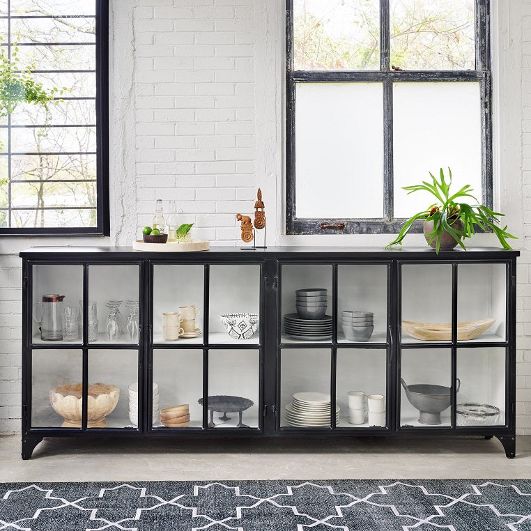 Camden 95" Glass + Iron Sideboard - Classic Carolina Home
