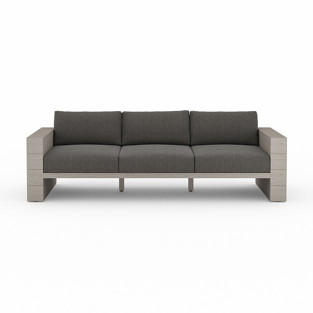 Lamont 96" Teak Outdoor Sofa - Sunbrella Charcoal + Weathered Grey - Classic Carolina Home