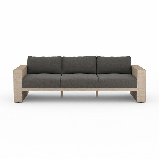 Lamont 96" Teak Outdoor Sofa - Sunbrella Charcoal + Washed Brown - Classic Carolina Home