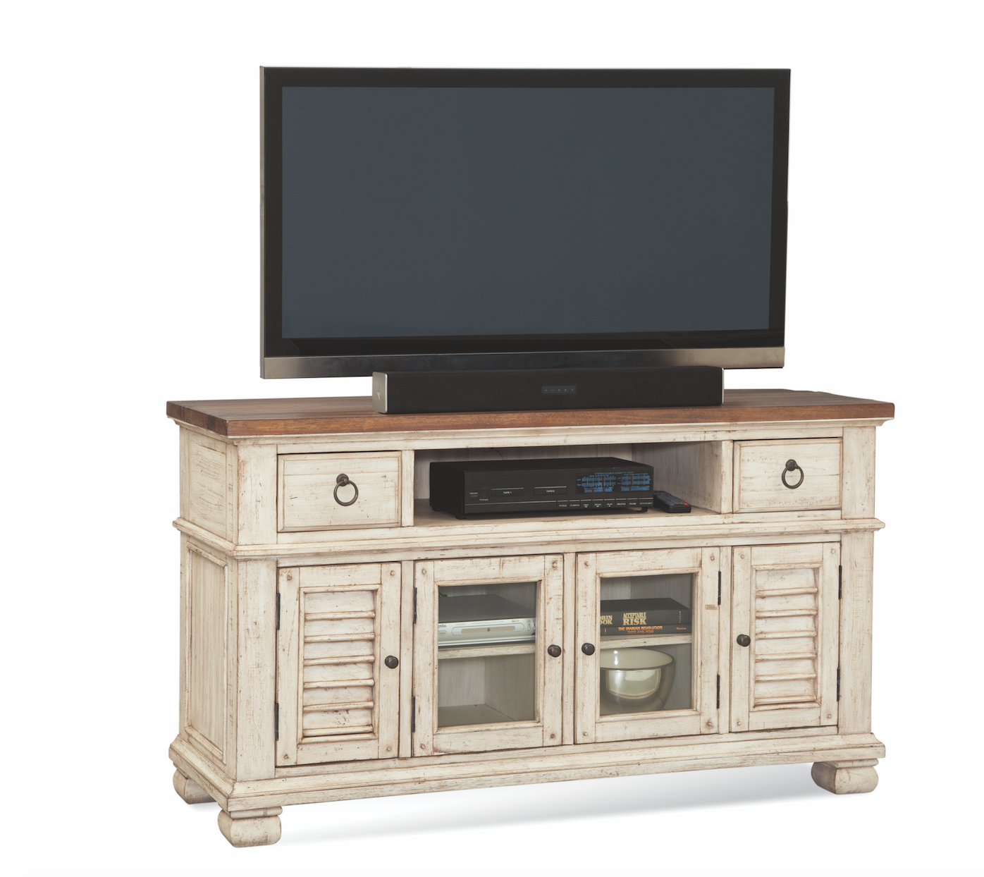 Savannah 56" Mahogany Media Cabinet - Vintage Cream + Driftwood - Classic Carolina Home