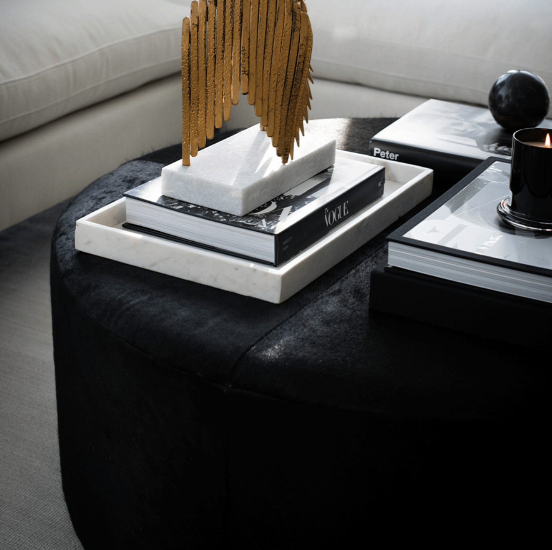 Mae 41" Leather Ottoman - Ebony - Classic Carolina Home