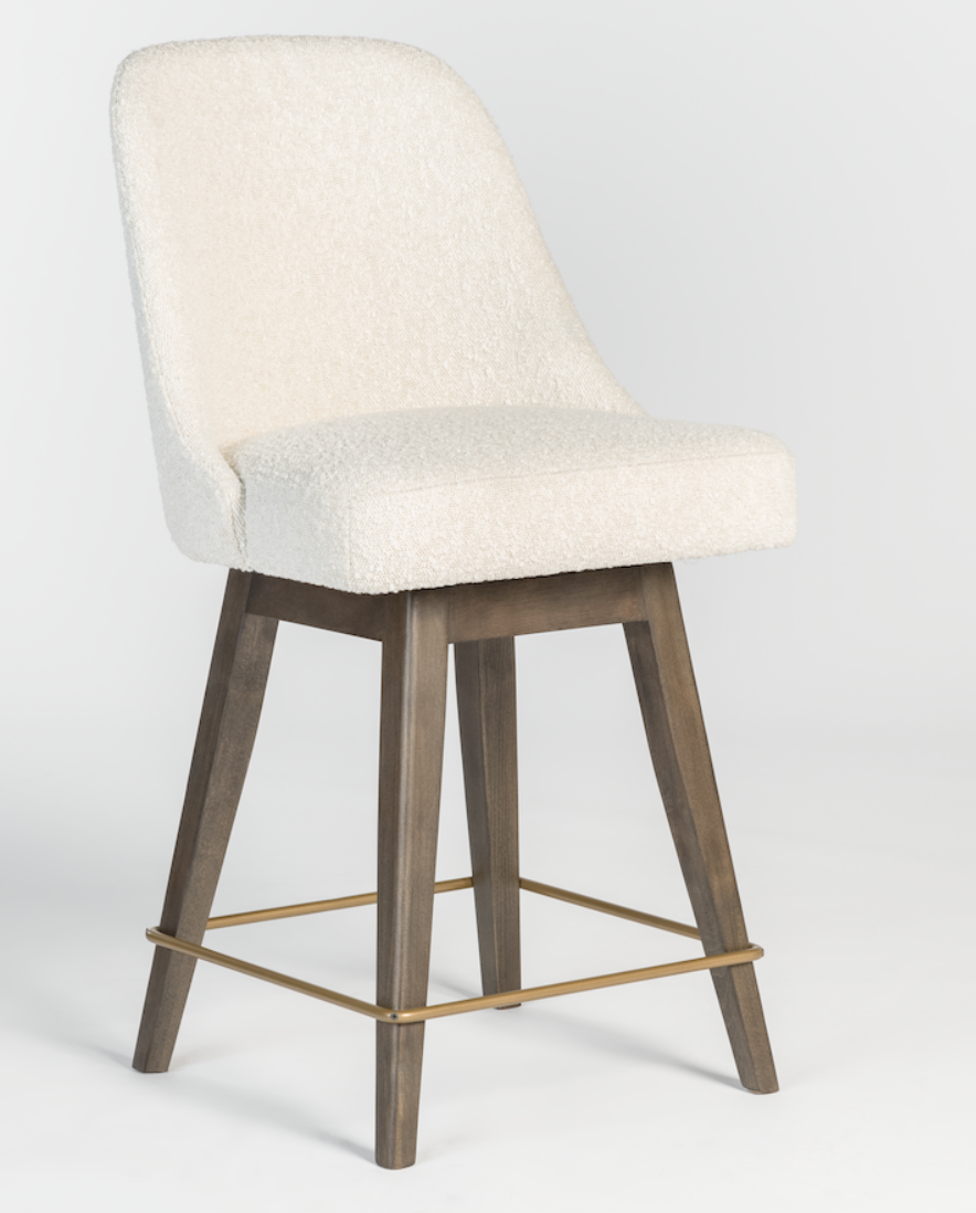 Zach Swivel Bar Stool - Cotton + Brown - Classic Carolina Home