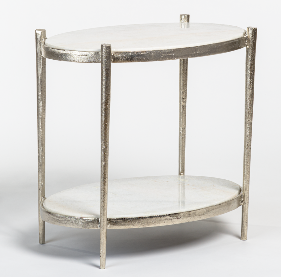 Toro 26" Oval End Table - Marble + Nickel - Classic Carolina Home