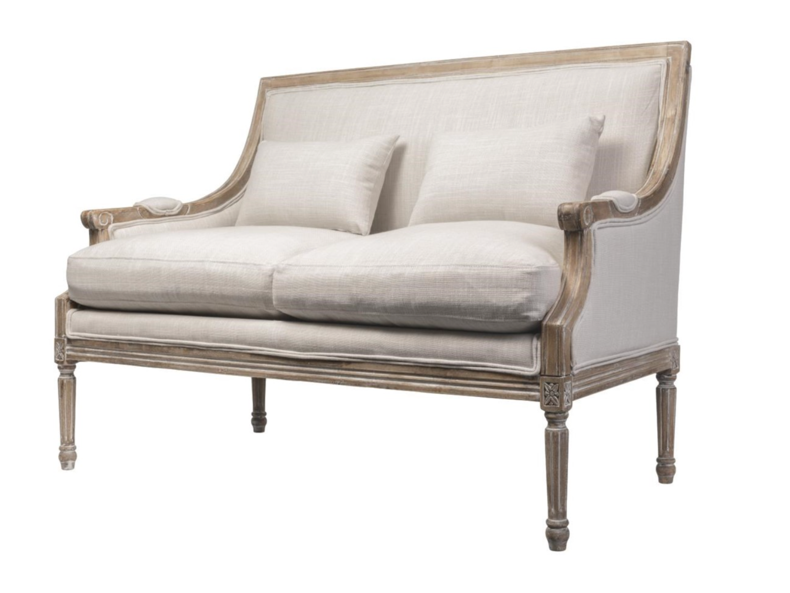 Caitlin 54" Settee - Natural Linen + Driftwood - Classic Carolina Home