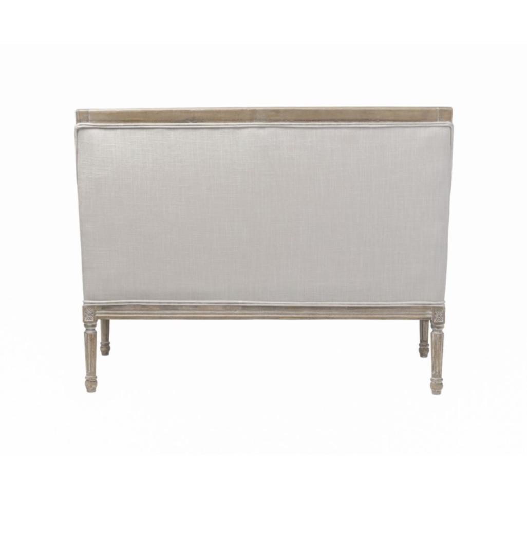 Caitlin 54" Settee - Natural Linen + Driftwood - Classic Carolina Home