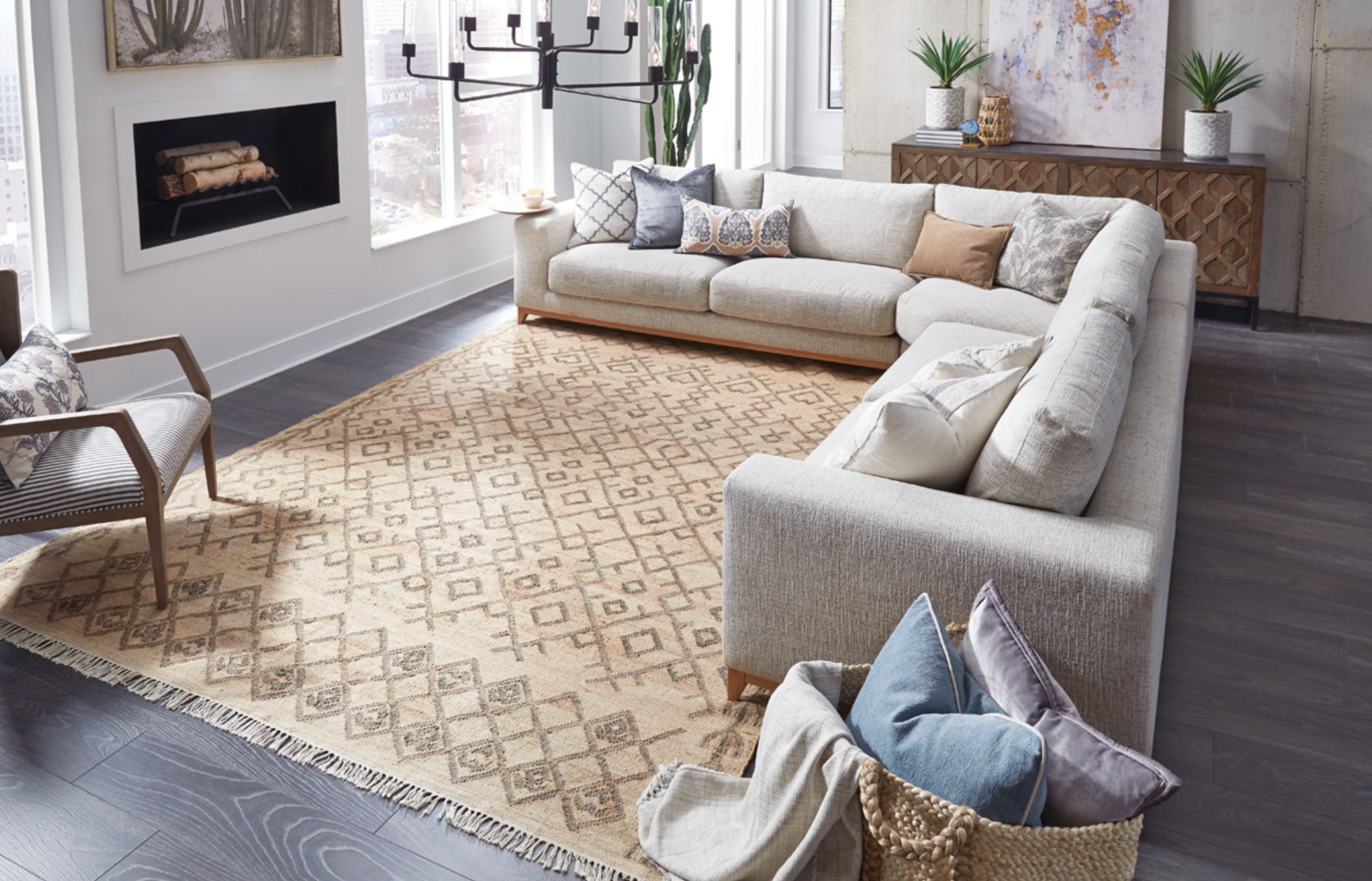 Raymond 133" 5 Cushion Sectional - Sand - Classic Carolina Home