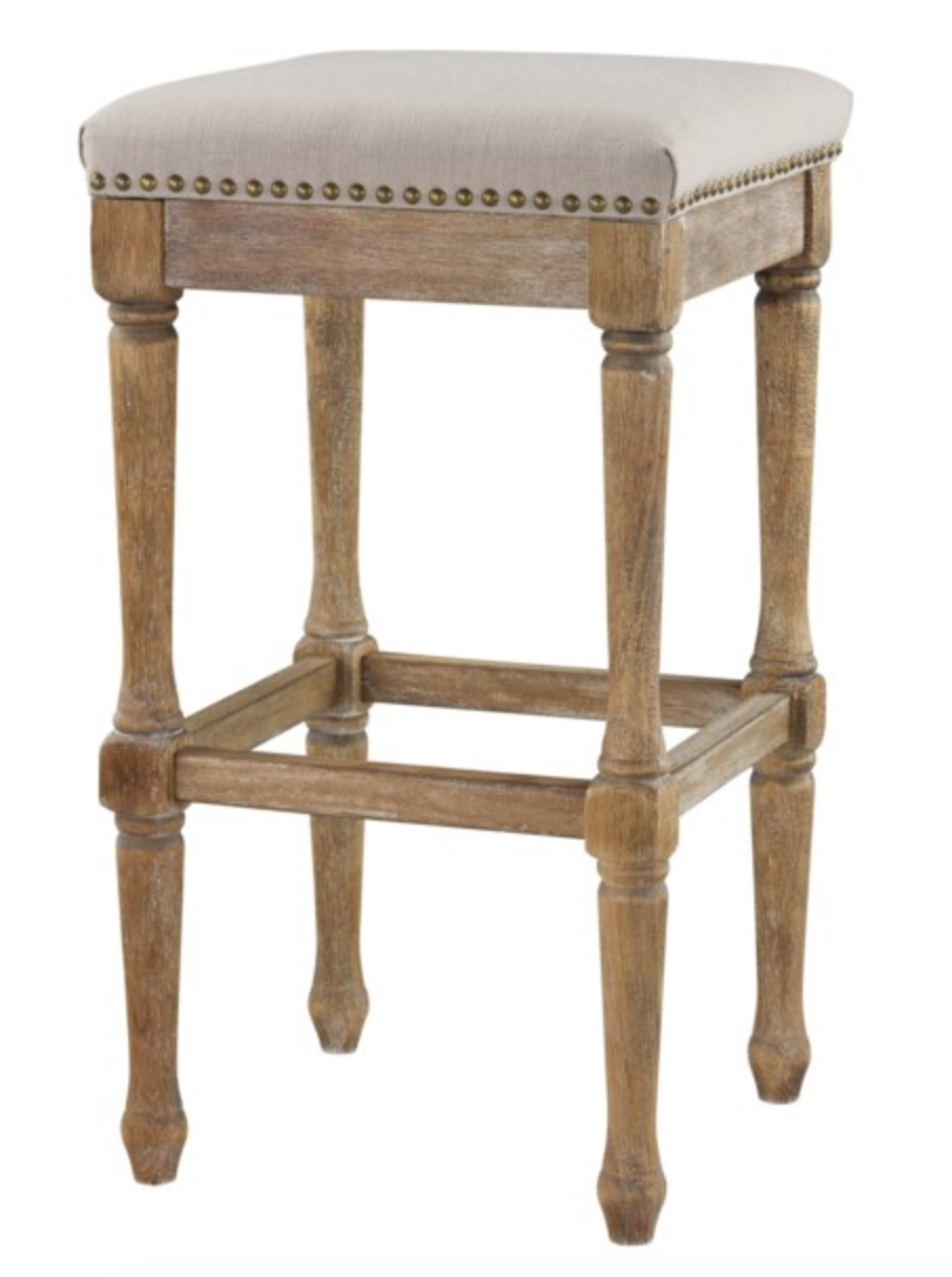 Walker Barstool - Grey Linen + Driftwood - Classic Carolina Home