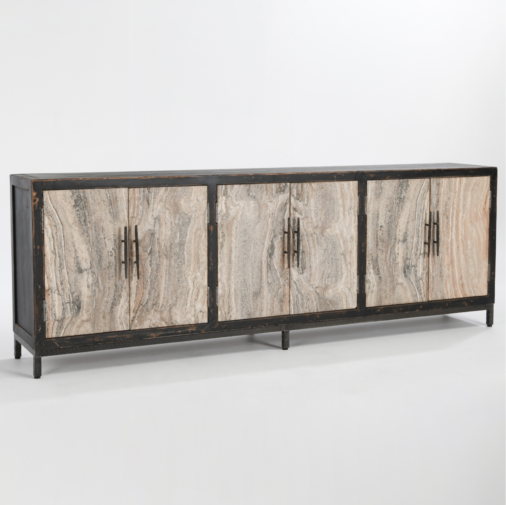 Drake 103" Reclaimed Pine + Travertine 6 Door Sideboard