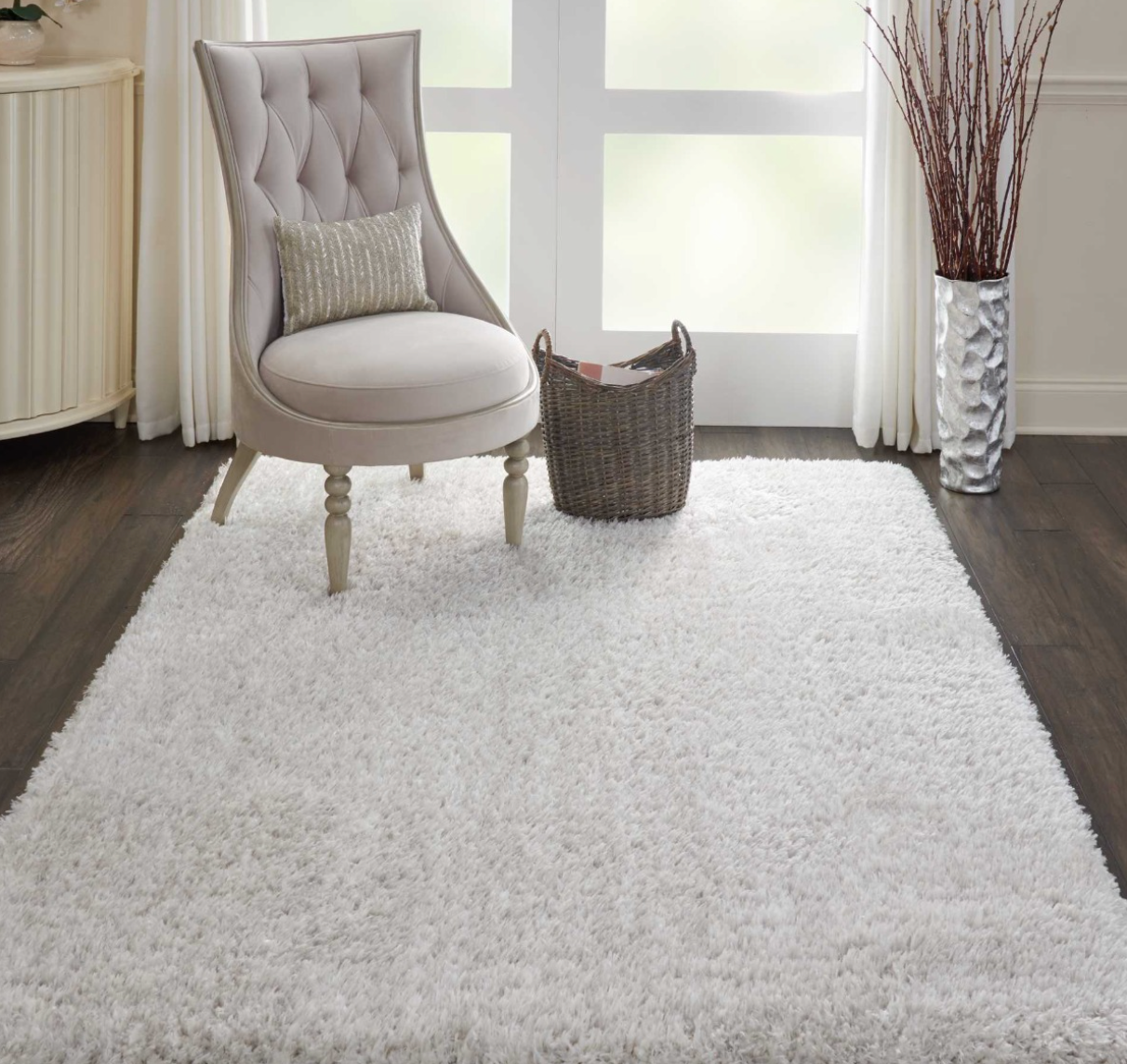 Lustrous Shag Area Rug - Light Grey