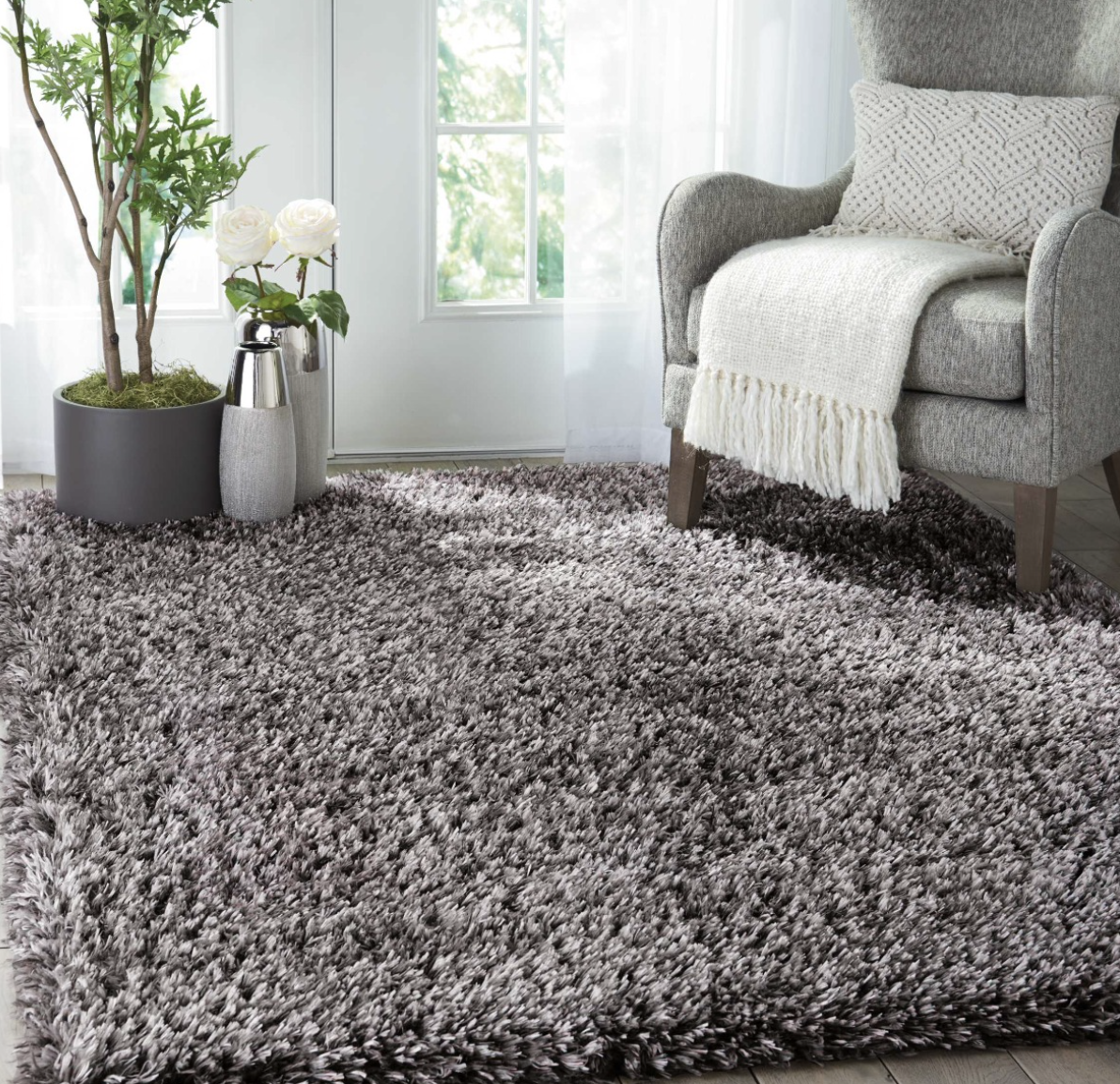 Lustrous Shag Area Rug - Charcoal