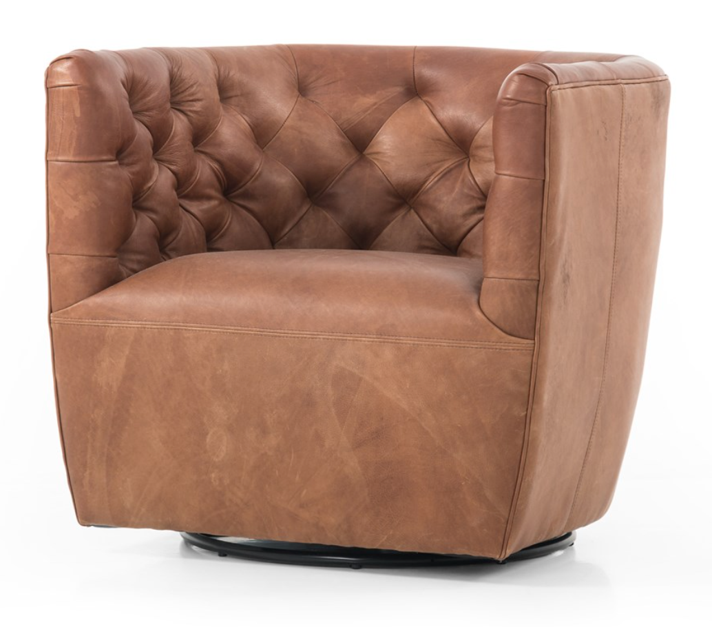 Hancock Top Grain Leather Swivel Chair - Butterscotch