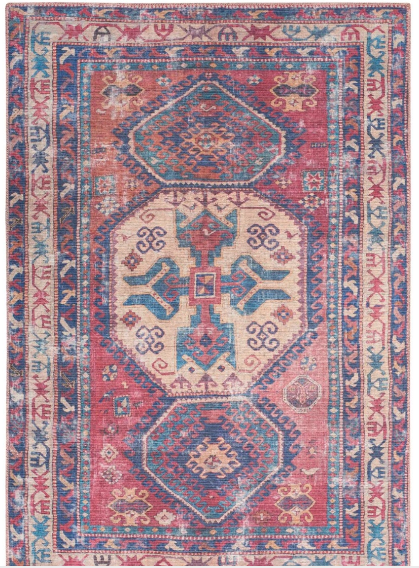 New Horizons Washable Area Rug - Red/Navy