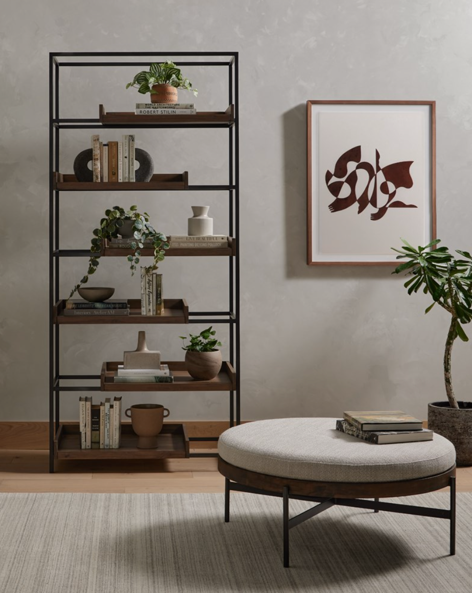 Harris 39" Round Cocktail Ottoman - Performance Wheat + Iron