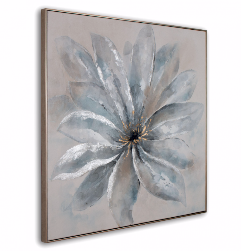 Silver Bloom 50" Hand Painted Framed Canvas Art - Classic Carolina Home