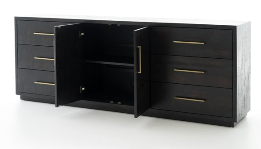 Smyrna 88" Media Console - Burnished Black + Brass - Classic Carolina Home