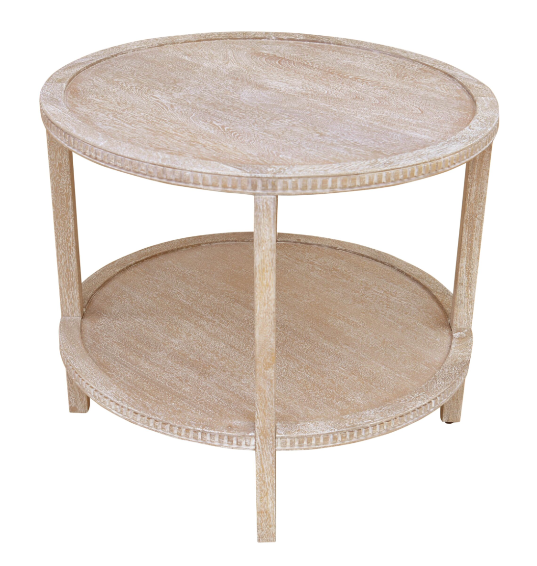 Amber 28" Round End Table - New White Wash