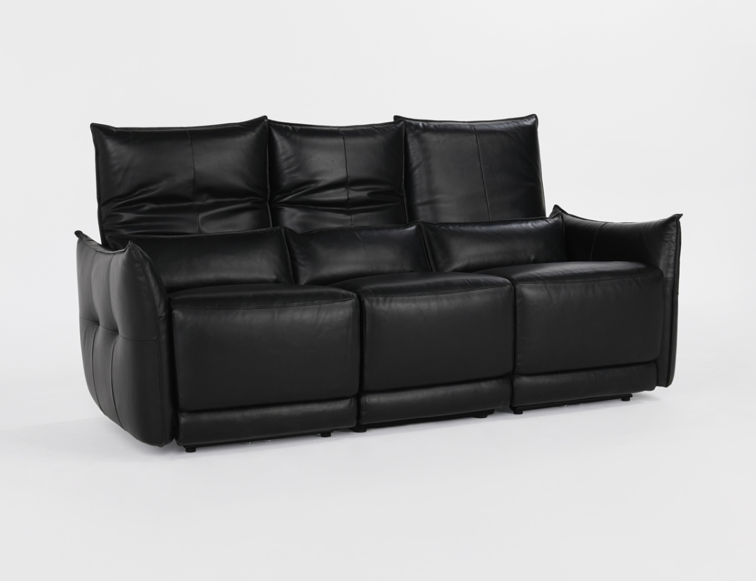 Helsinki 78" 3 Cushion Top Grain Leather Reclining Sofa - Black